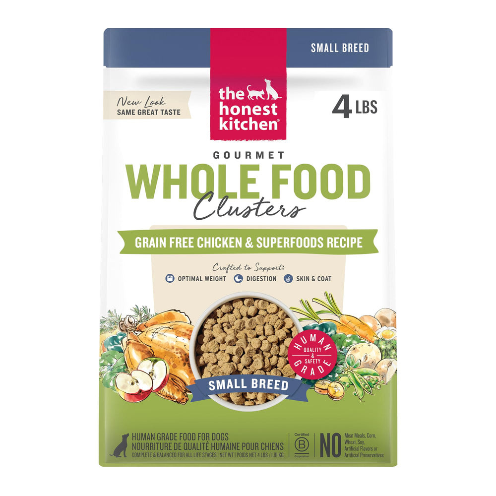 The Honest Kitchen Clusters petite-race poulet sans cereales — nutrition adaptée pour petits chiens.