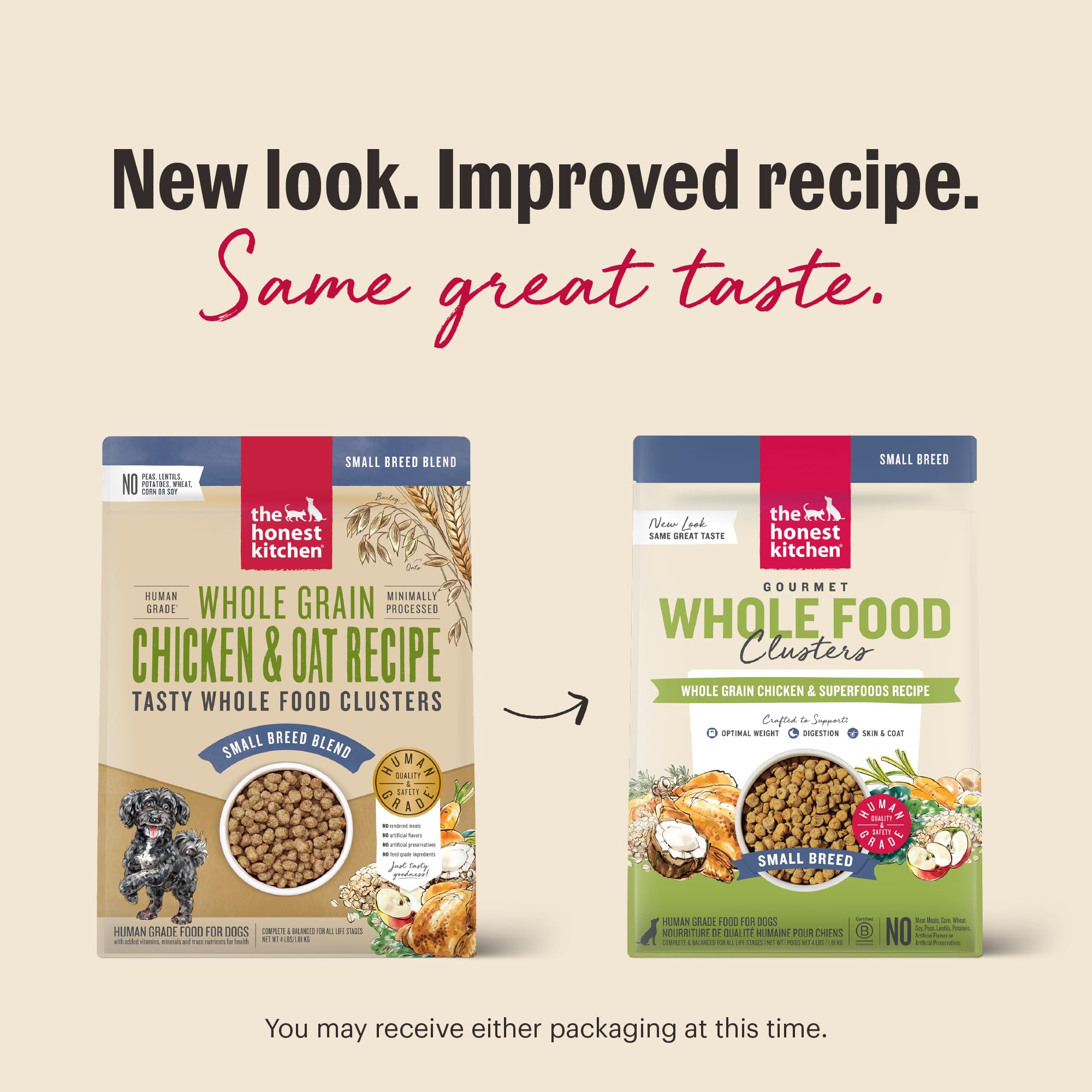 The Honest Kitchen clusters petites bouchées facilitant le repas des petits chiens.