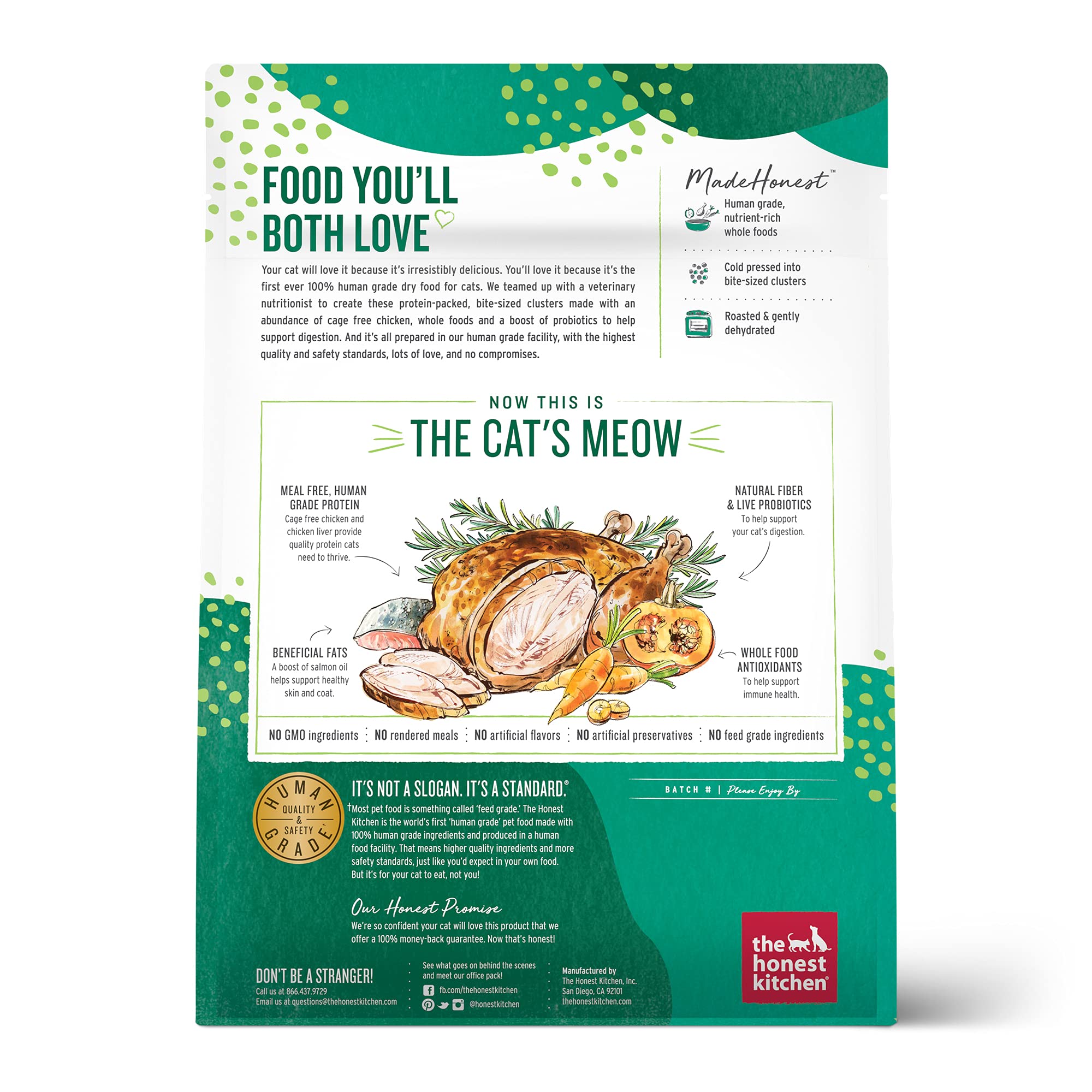The Honest Kitchen Clusters poulet sans céréales – texture croquante mise en avant pour le repas.