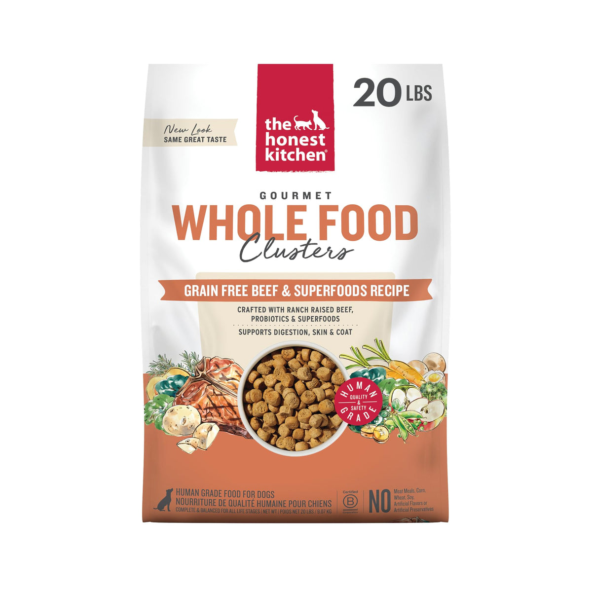 The Honest Kitchen croquettes chien boeuf sans cereales 20lb, repas complet et savoureux.
