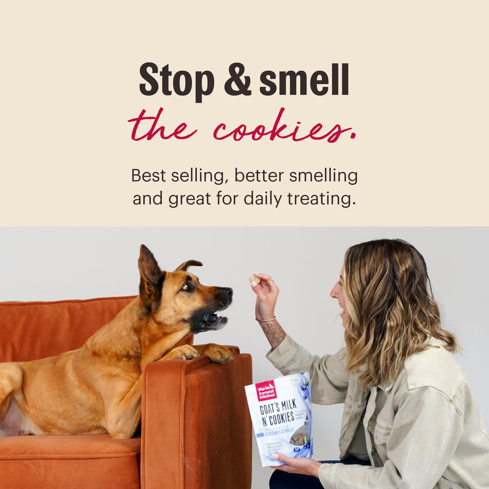 The Honest Kitchen Goat’s Milk N’ Cookies, utilisation: portions faciles à partager pour chiens.
