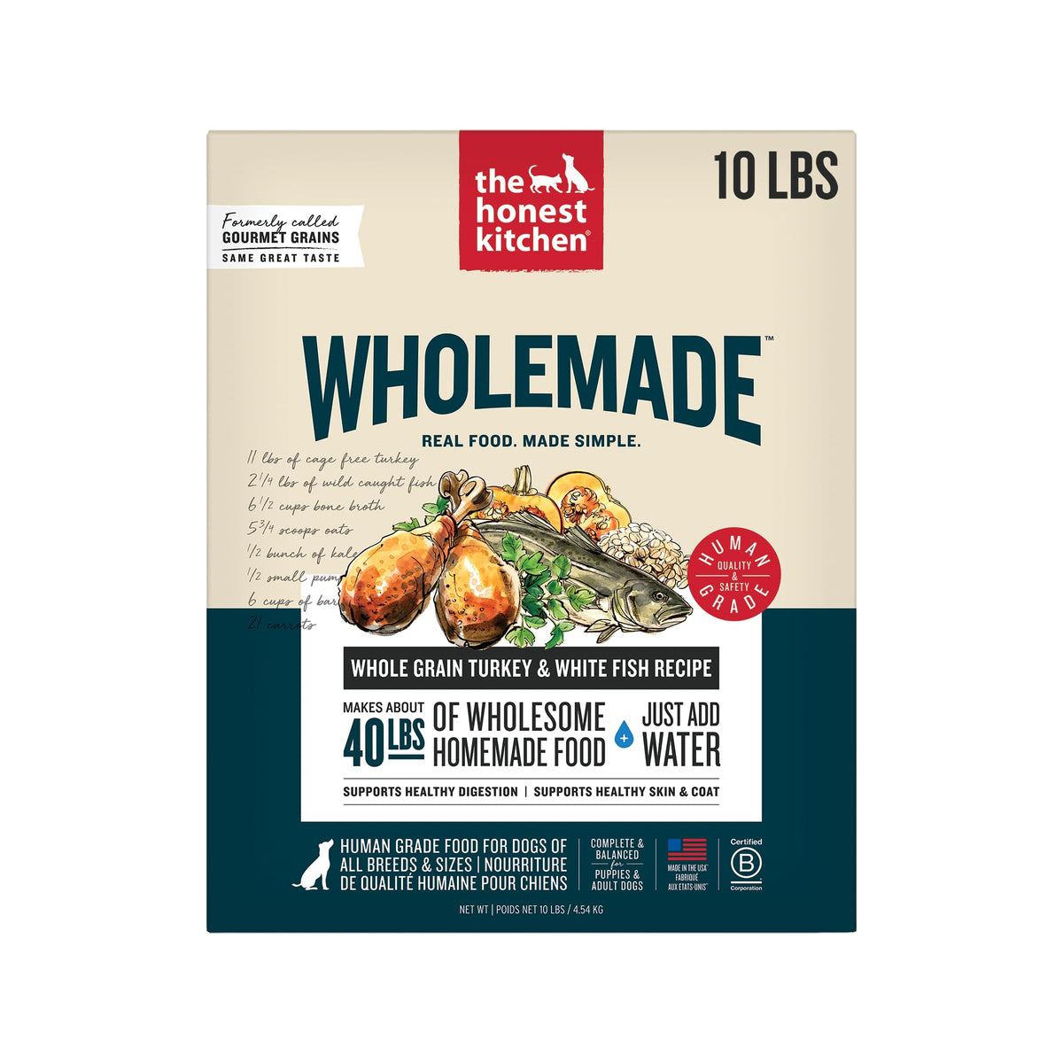 Emballage The Honest Kitchen Wholemade prêt pour un repas pratique et équilibré.