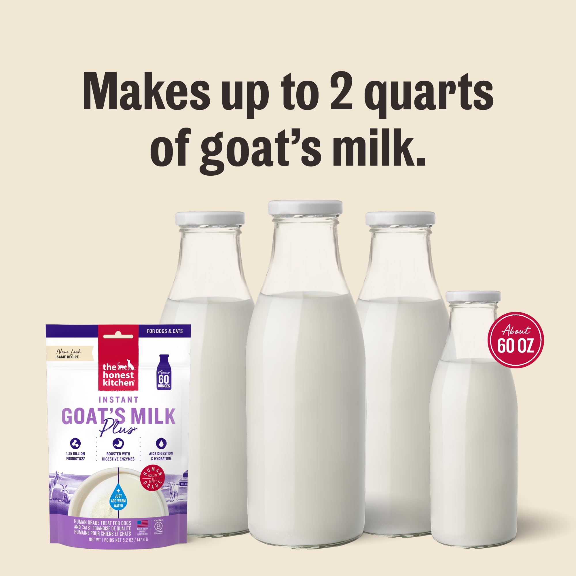 Ingrédients et pâturages du lait de chèvre en poudre The Honest Kitchen.