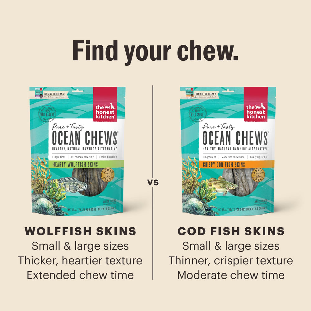 Chien en action savourant Ocean Chews à base de peau de cod