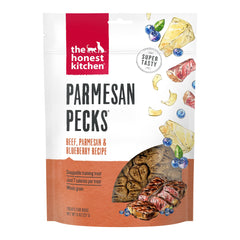 The Honest Kitchen Parmesan Pecks boeuf et myrtilles, bouchées idéales pour l'entraînement.