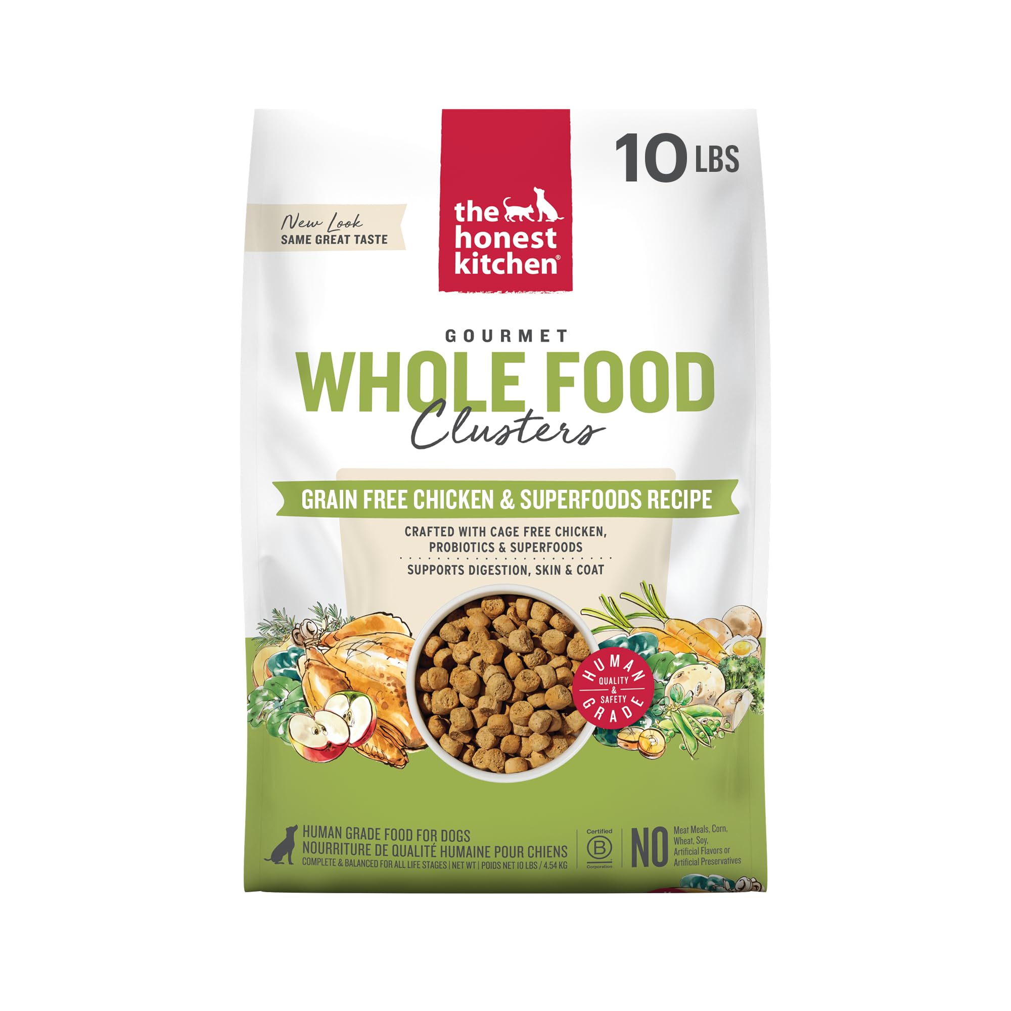 The Honest Kitchen – poulet clusters sans céréales, repas équilibré pour chien adulte.