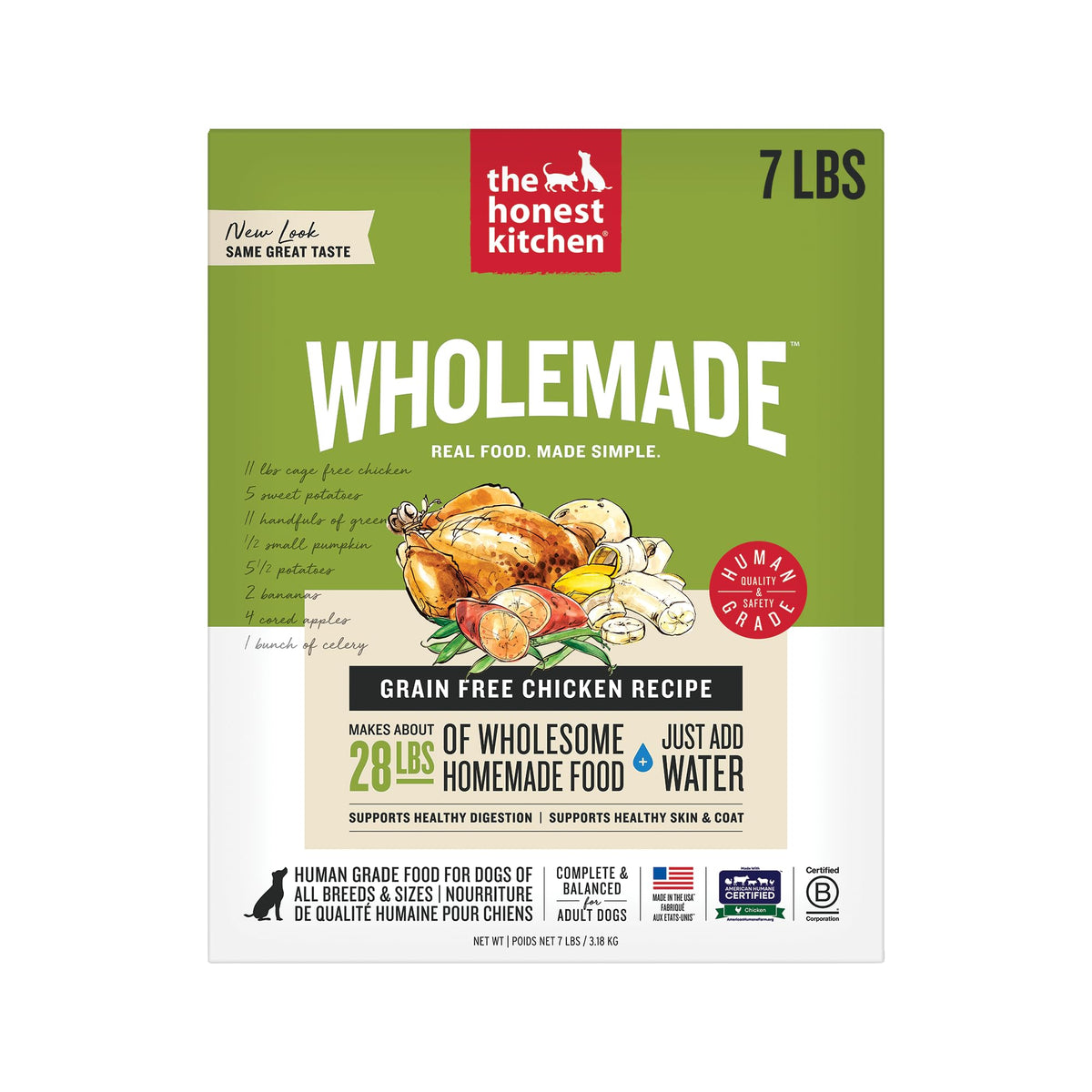 The Honest Kitchen poulet fermier sans grains pour chien, repas complet et savoureux.