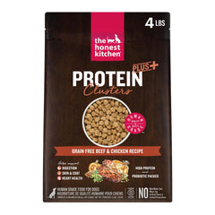 The Honest Kitchen Protein Plus+ clusters, sac 4 lb, croquettes riches en protéines pour chiens actifs.
