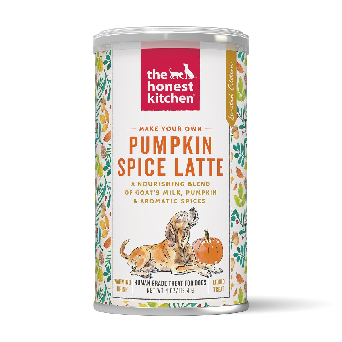 The Honest Kitchen Pumpkin Spice Latte pour chien, bocal 4oz, pratique et hydratant.