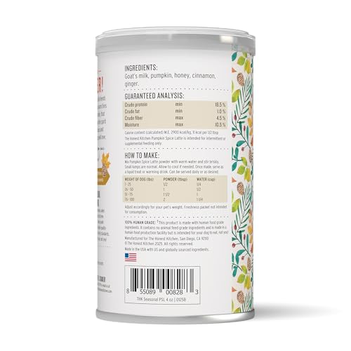 The Honest Kitchen Pumpkin Spice Latte pour chien, servi avec eau, goût automnal.