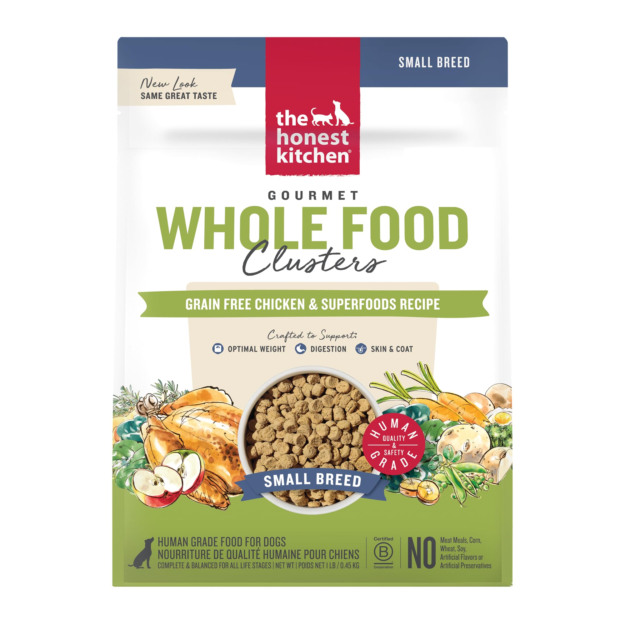 The Honest Kitchen sachet clusters poulet petit-chien, repas pratique et équilibré.