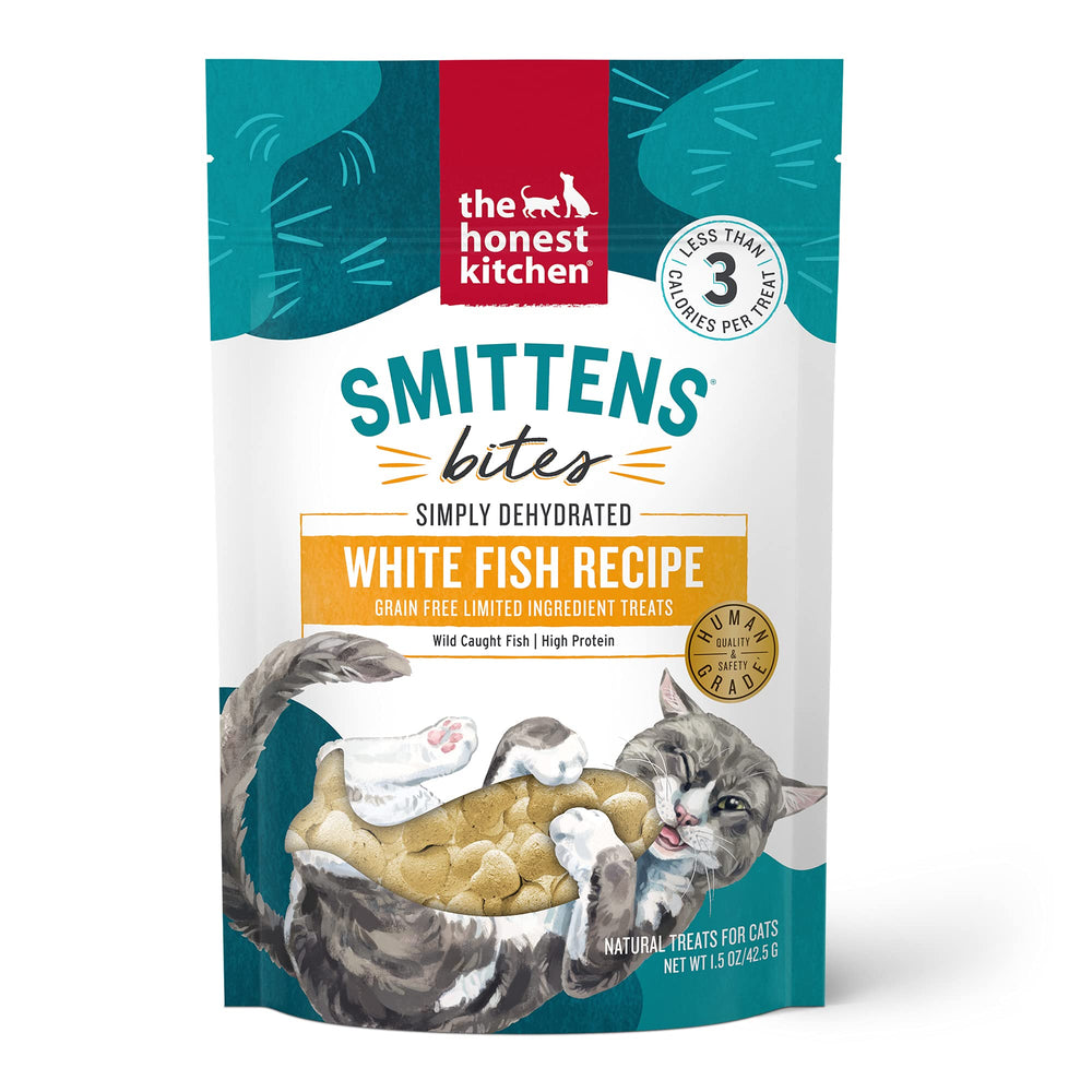 The Honest Kitchen Smitten Bites cœur poisson blanc : récompense croquante pour chat.