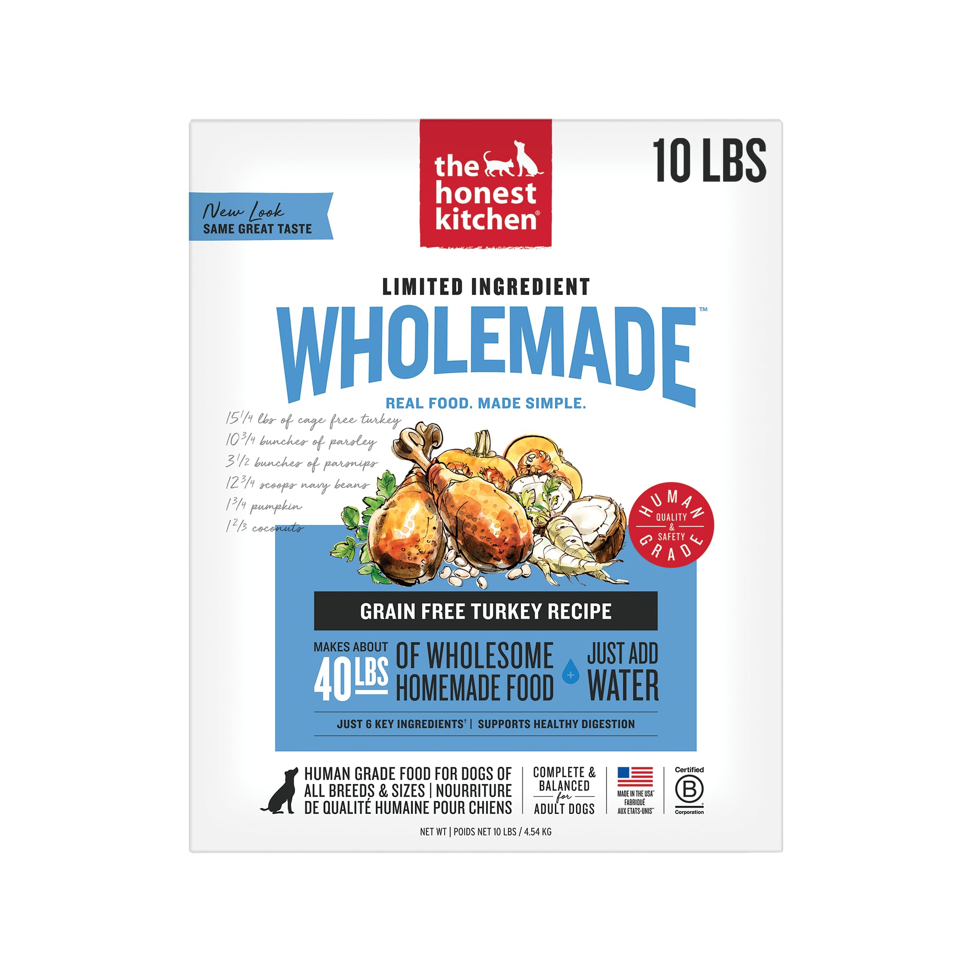 The Honest Kitchen WholeMade aliment chien dinde 10lb, repas pratique et équilibré.