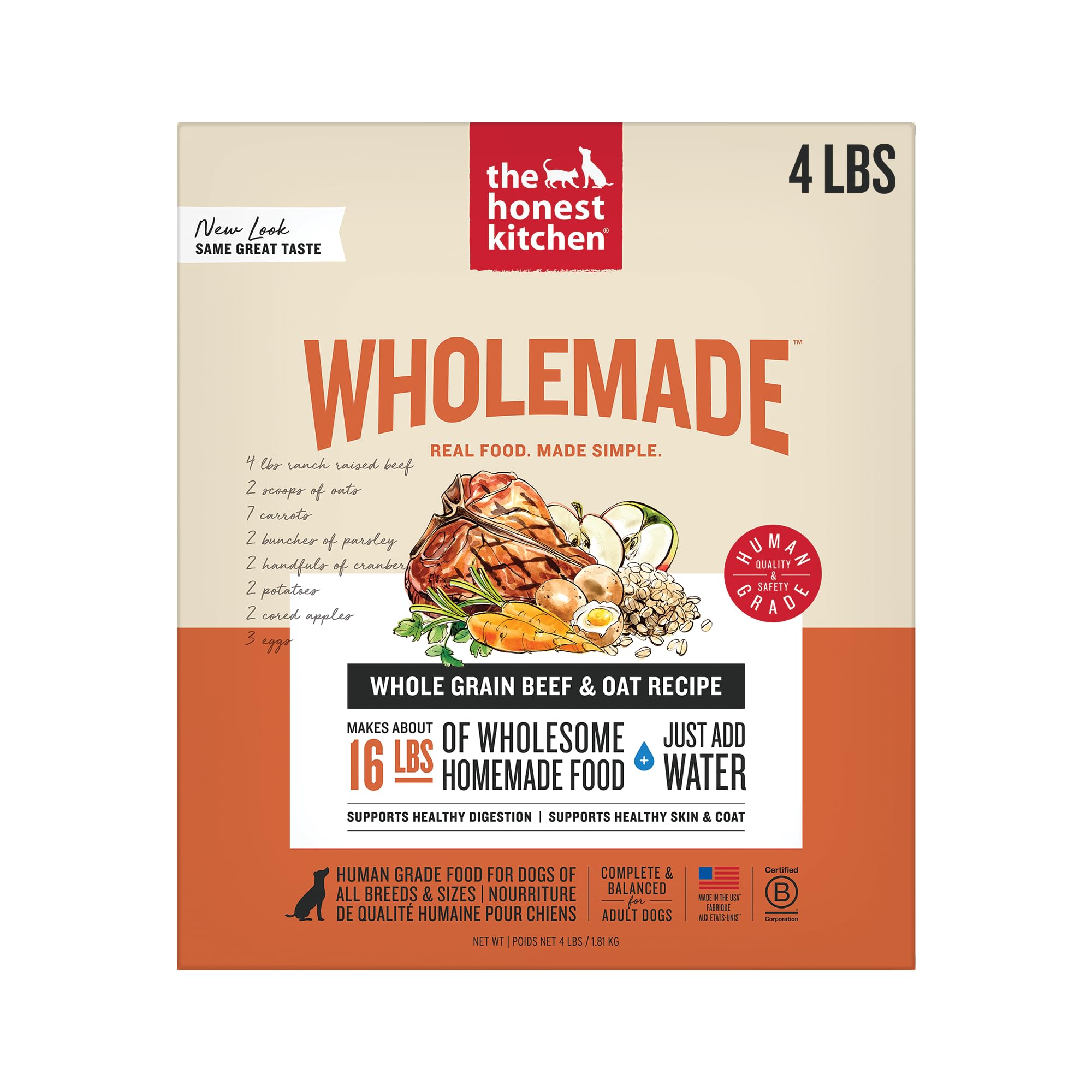 The Honest Kitchen WholeMade boeuf et avoine, réhydraté pour repas maison savoureux.