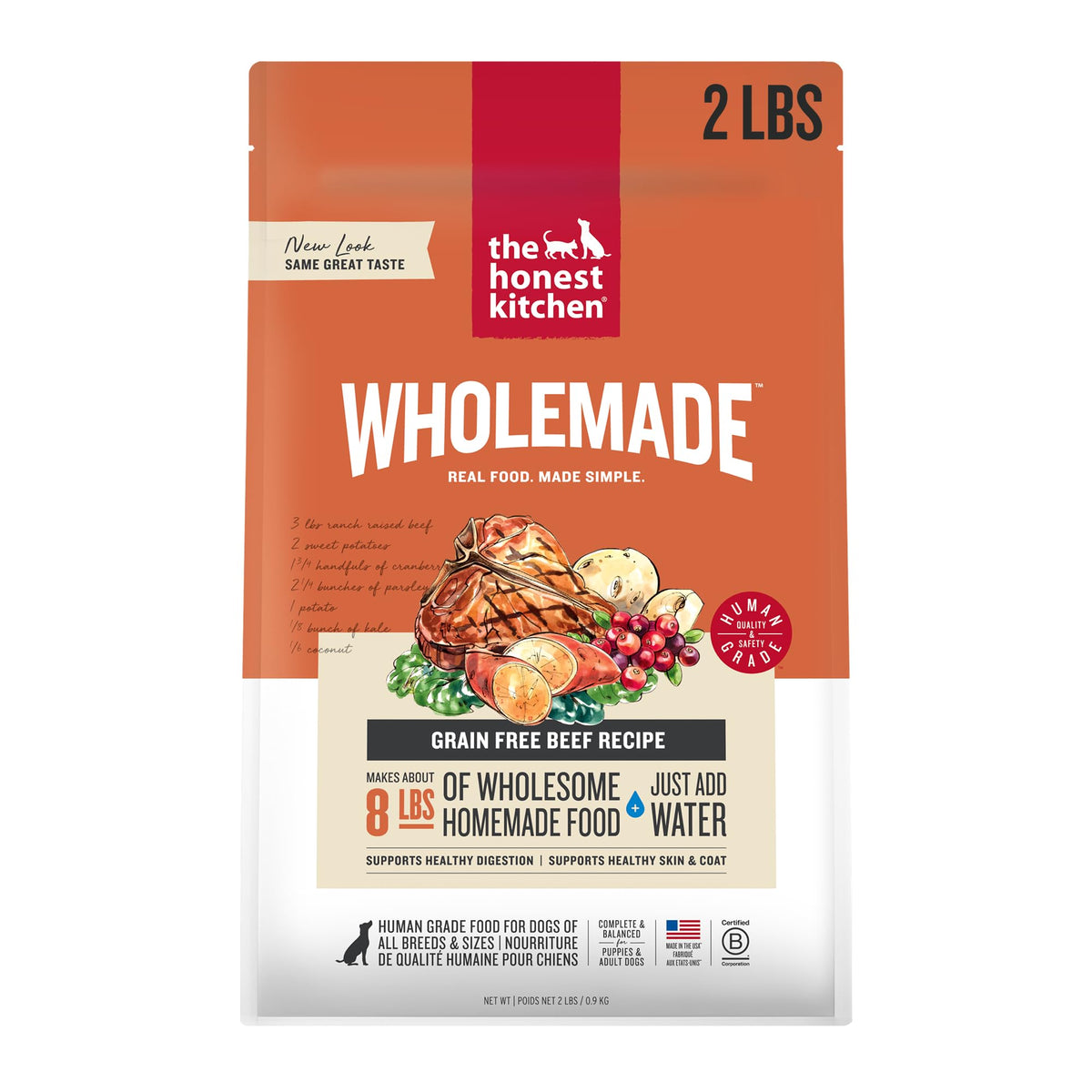The Honest Kitchen Wholemade boeuf sans-grains : repas complet et digestible pour chien.
