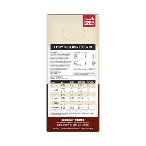 Liste d'ingrédients The Honest Kitchen Wholemade boeuf et saumon chiot – transparence nutritionnelle.
