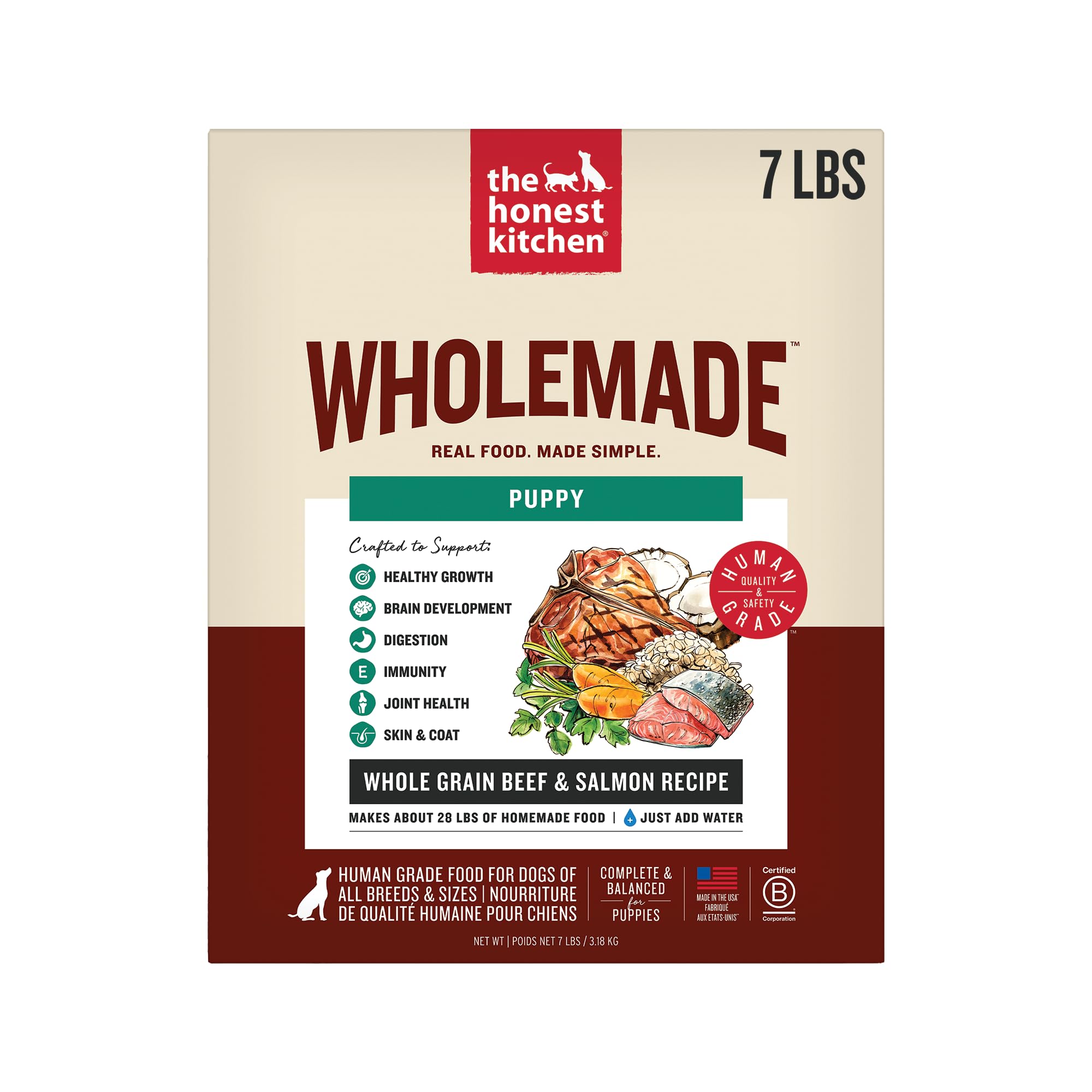 Sac The Honest Kitchen Wholemade boeuf et saumon chiot – pratique et réhydratable.