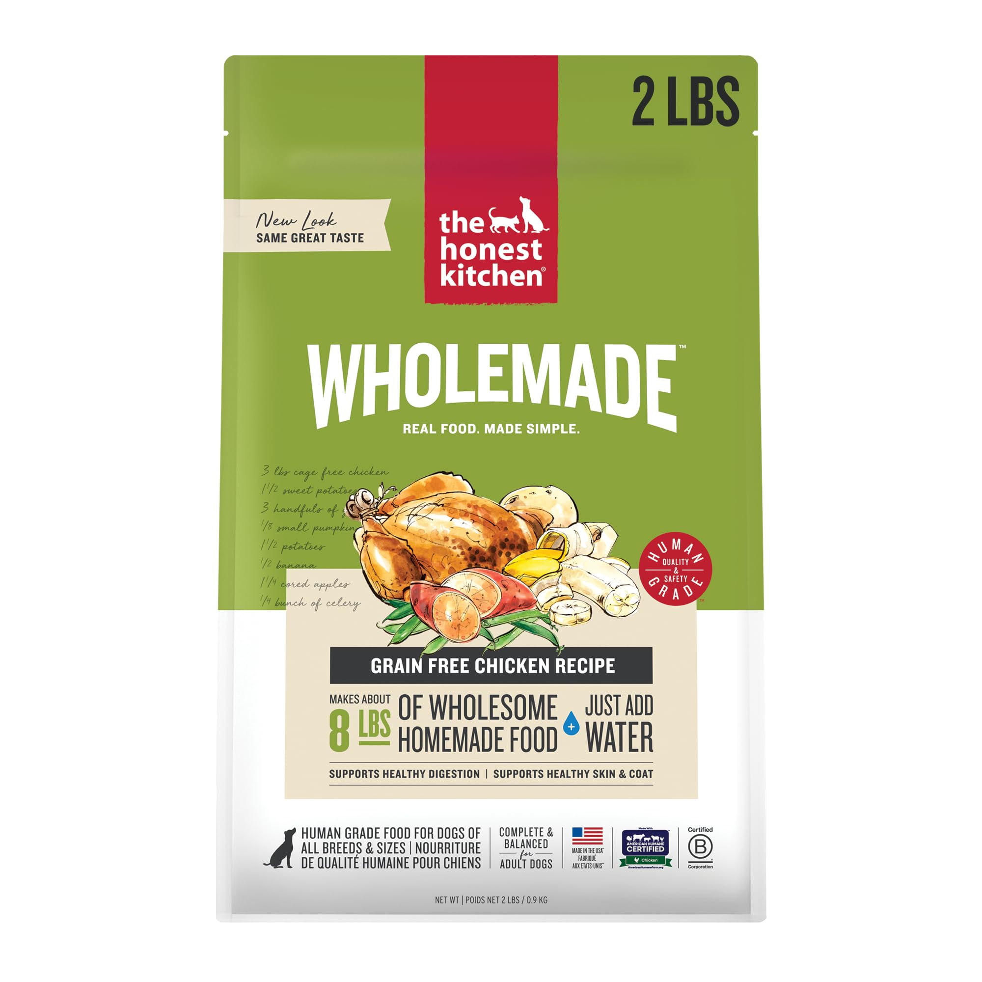 The Honest Kitchen WholeMade poulet élevé sans cage, repas maison pratique et nutritif.