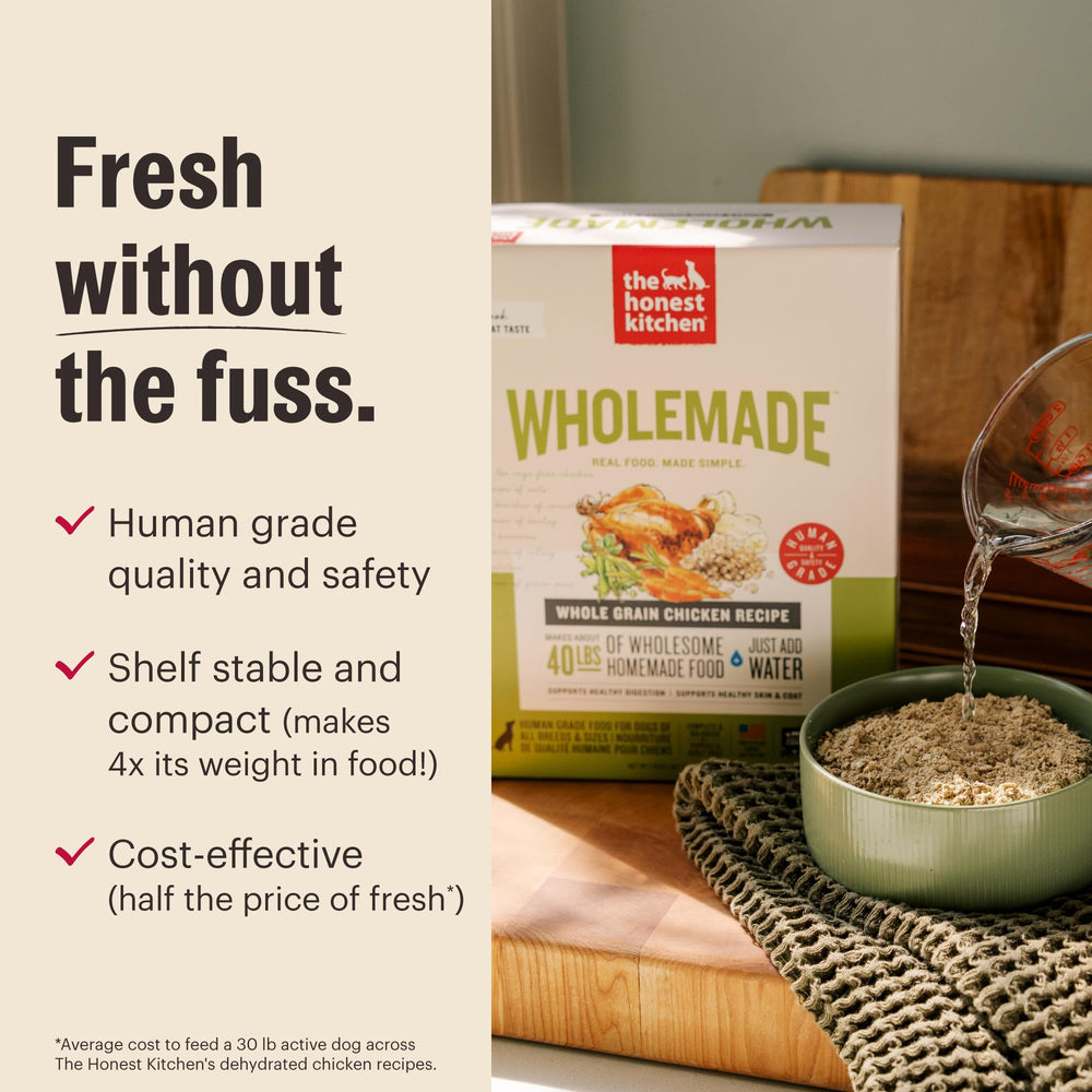 The Honest Kitchen Wholemade sans conservateurs, OGM, maïs, blé ou soja.