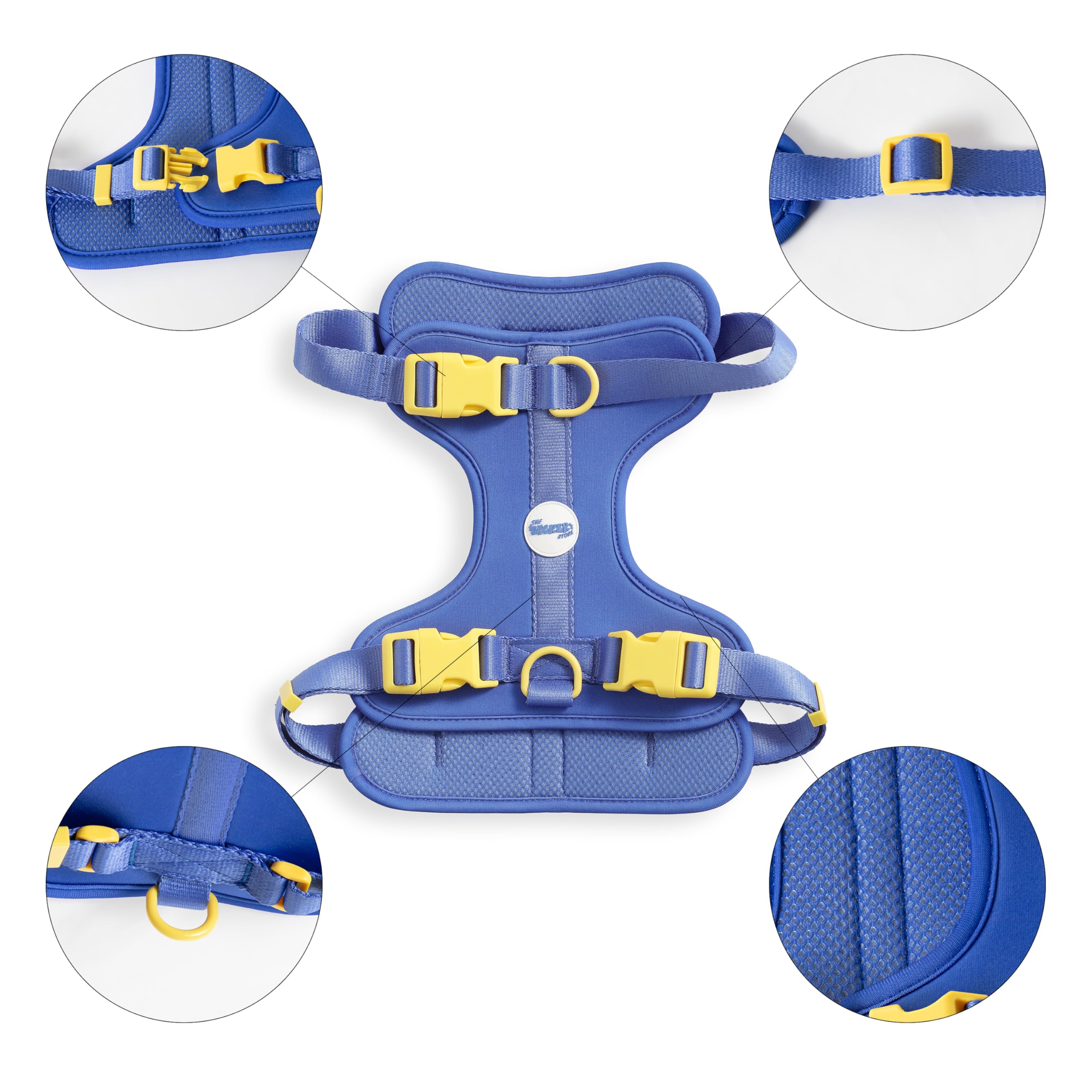Harnais Arlo en nylon bleu foncé, doux et durable.