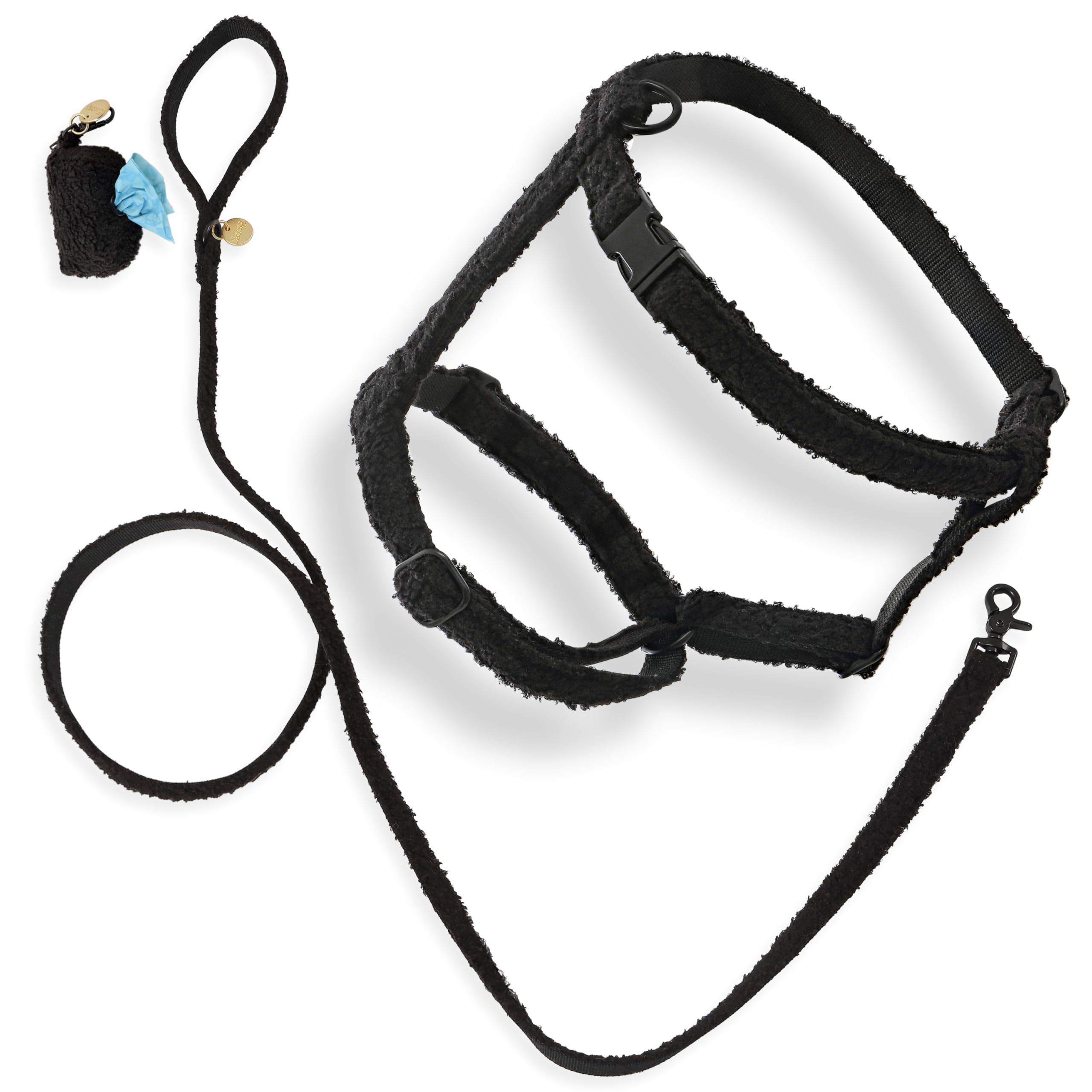 Harnais teddy bouclé noir THE LICKER STORE pour promenades confortables et faciles.