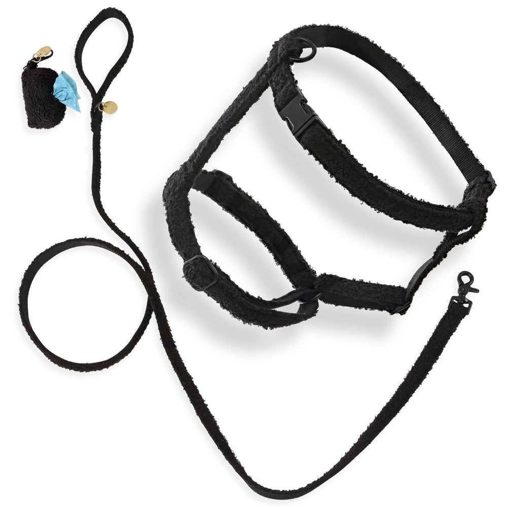 Harnais teddy bouclé noir THE LICKER STORE pour promenades confortables et faciles.
