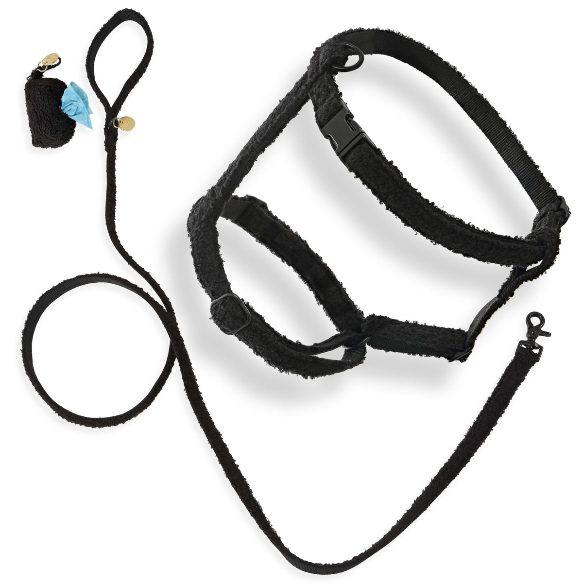 Harnais teddy bouclé noir THE LICKER STORE pour promenades confortables et faciles.
