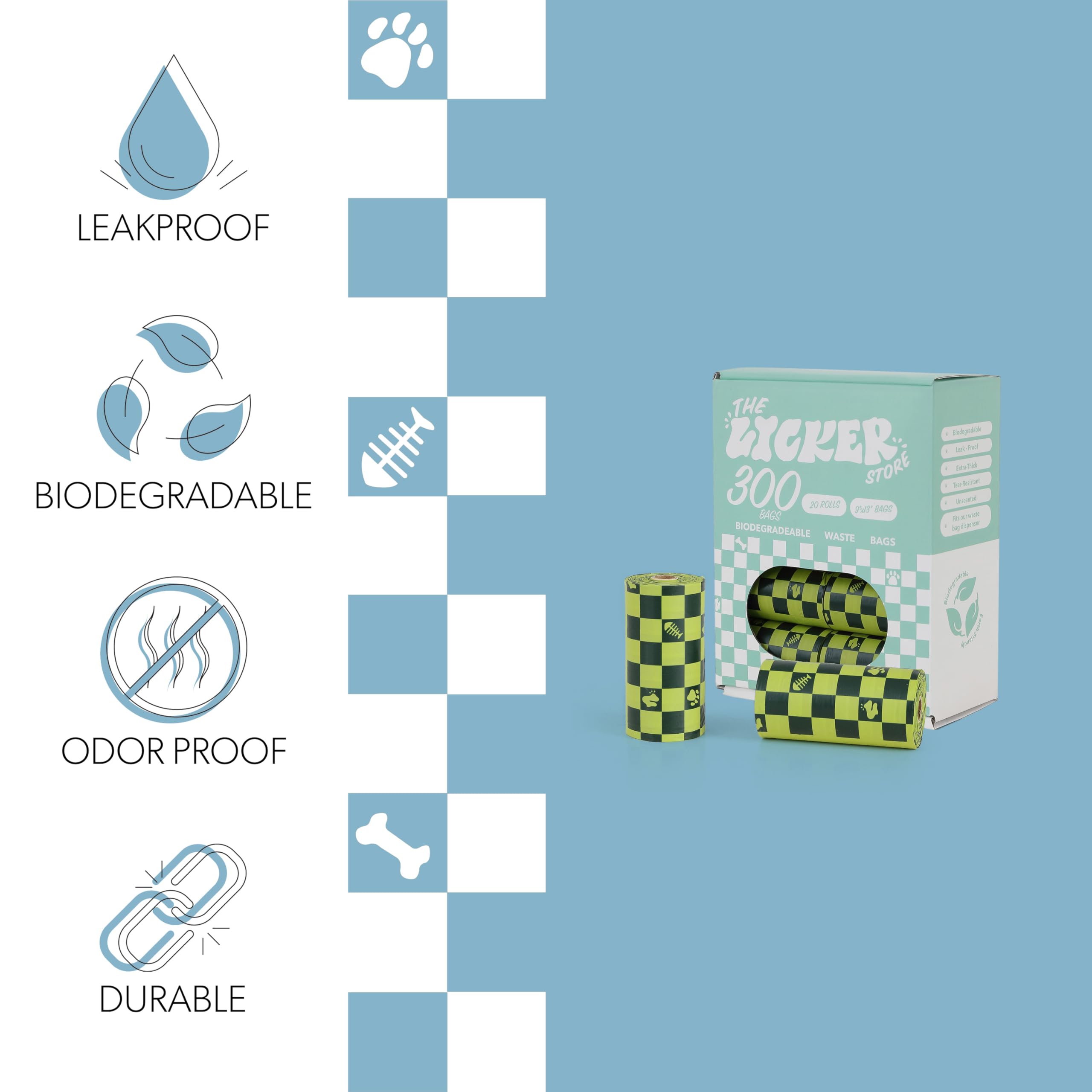 Rouleaux de sacs biodégradables 9 x 13 pouces THE LICKER STORE adaptés aux grandes races