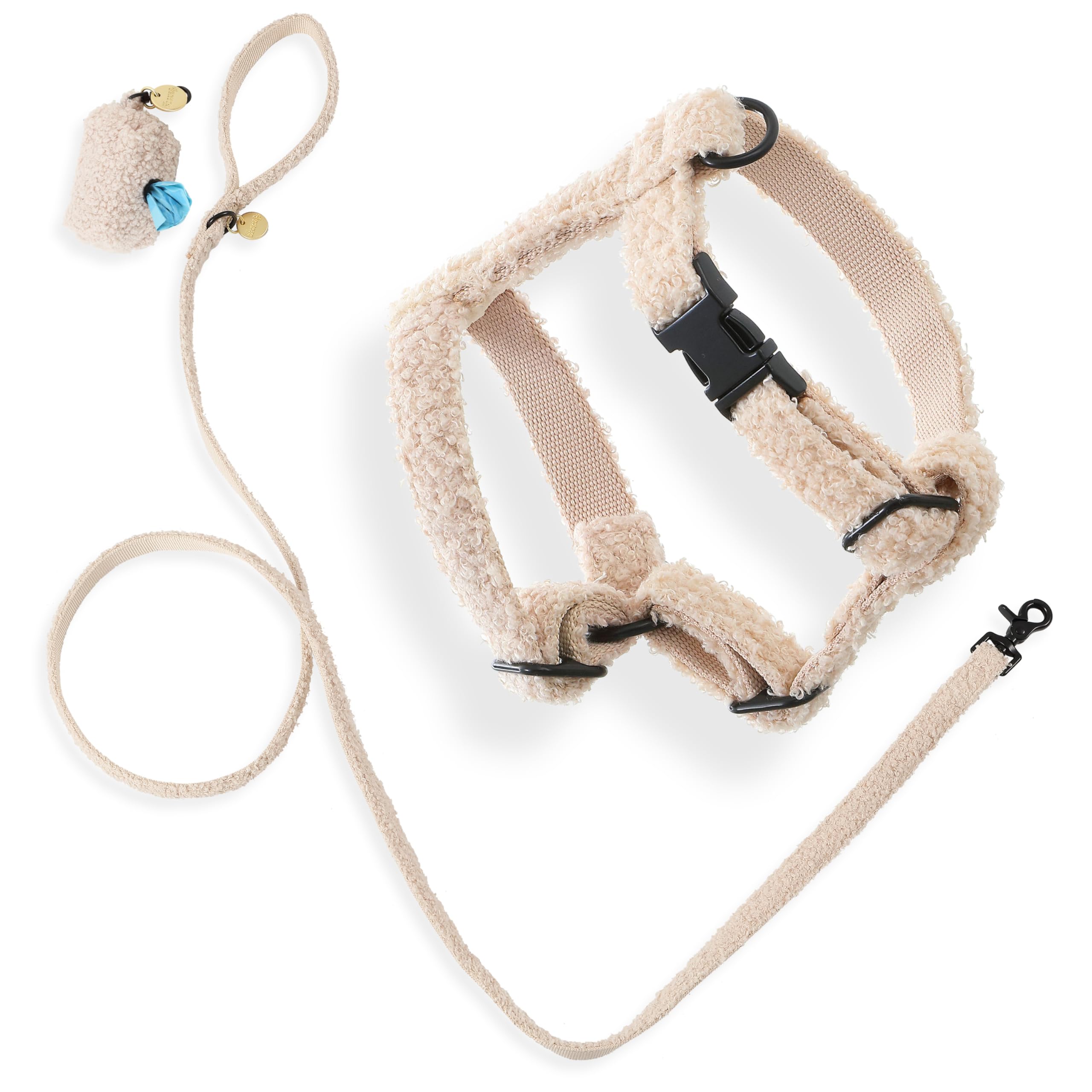 THE LICKER STORE WLK1000A 4SET harnais bouclé teddy camel pour balades confortables.