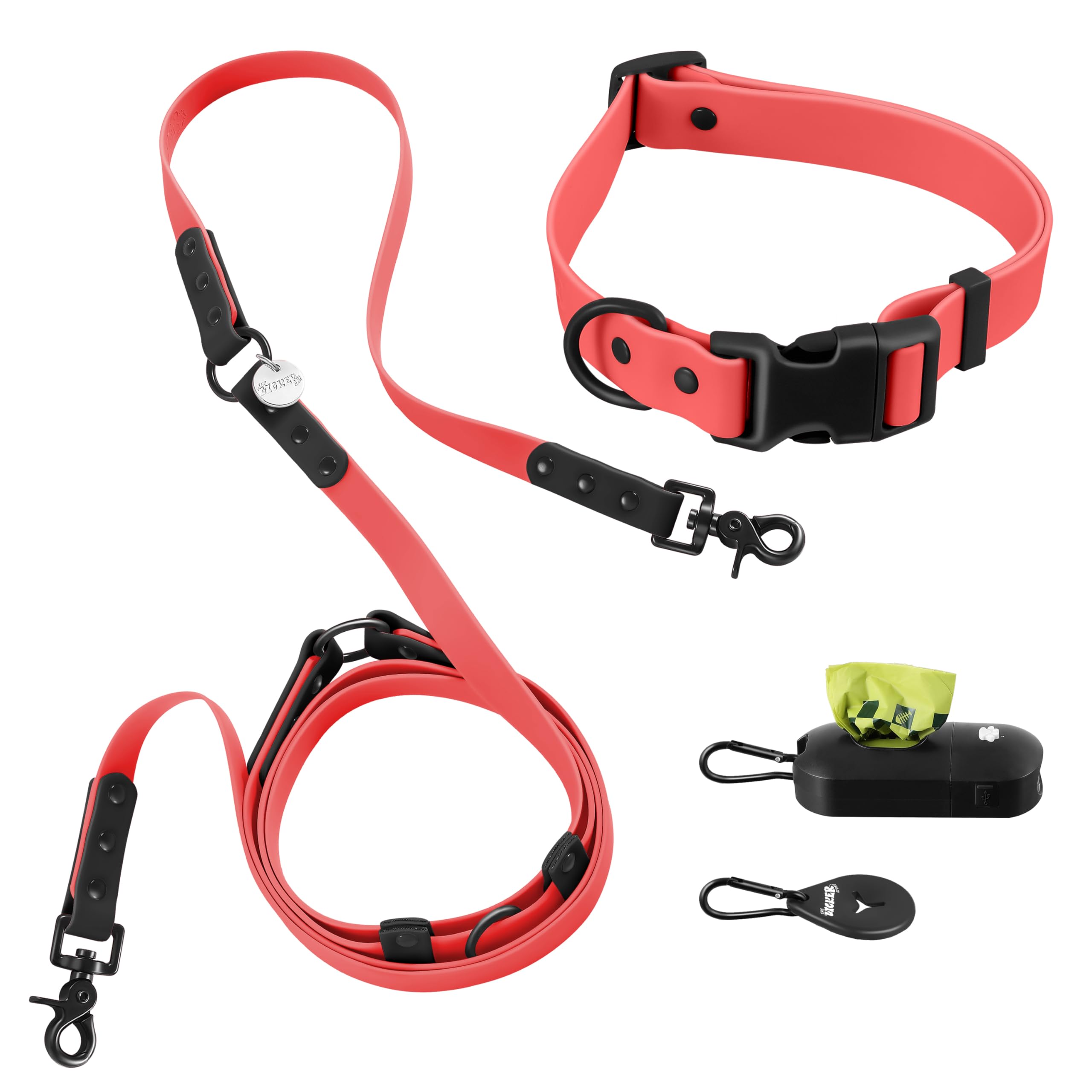 THE LICKER STORE WLK1006M-5SET Luna Large: laisse et collier rouges, confort durable.