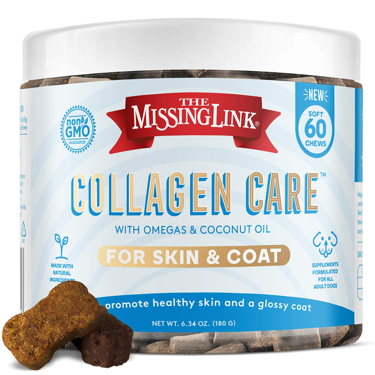 The Missing Link Collagen Care – bouteille et bouchées pour chien, pelage brillant