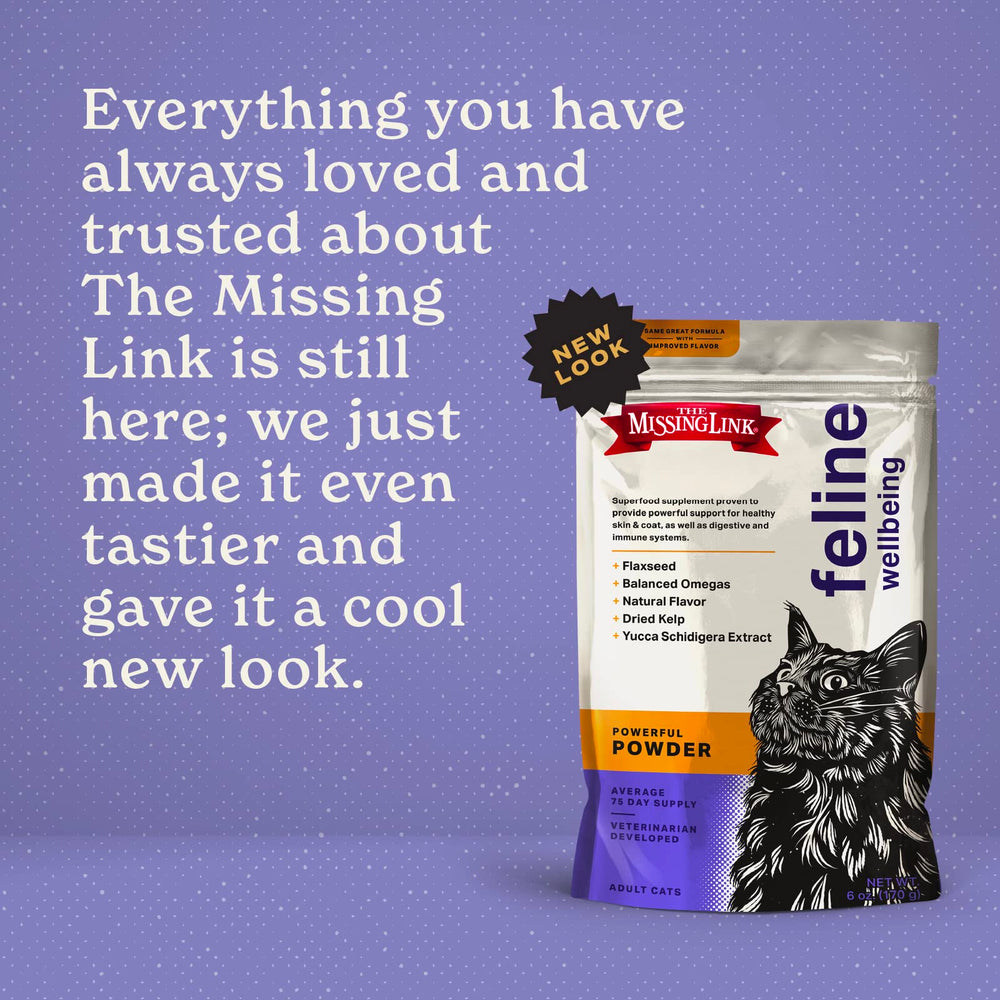 The Missing Link Feline Poudre: riche en oméga 3 et 6 pour peau et pelage éclatants.