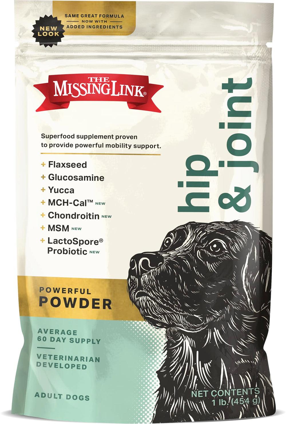 The Missing Link Hanche et articulation, poudre pour chien favorisant la mobilité potentielle.