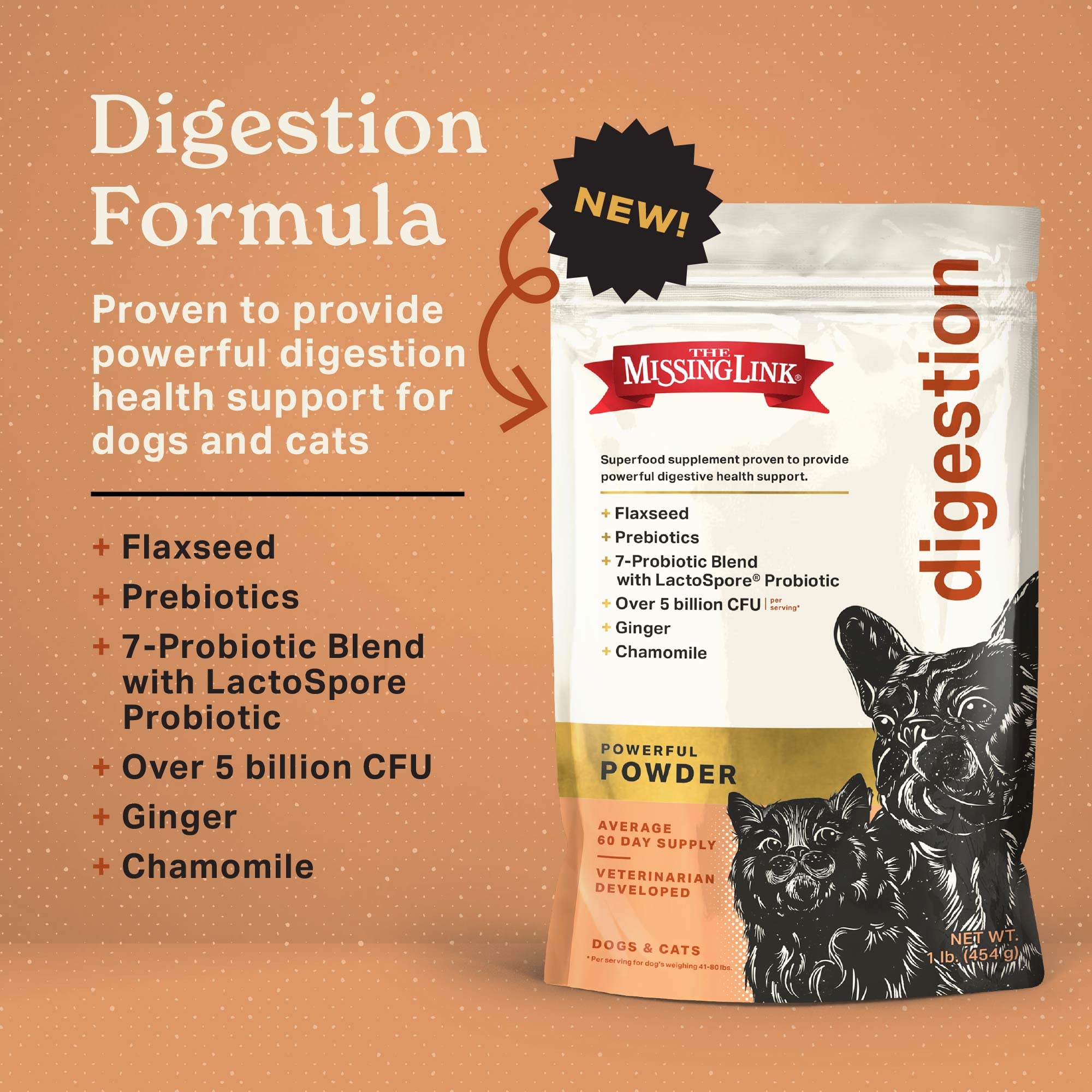 The Missing Link Poudre de digestion : prébiotique chicorée nourrissant les bactéries bénéfiques.