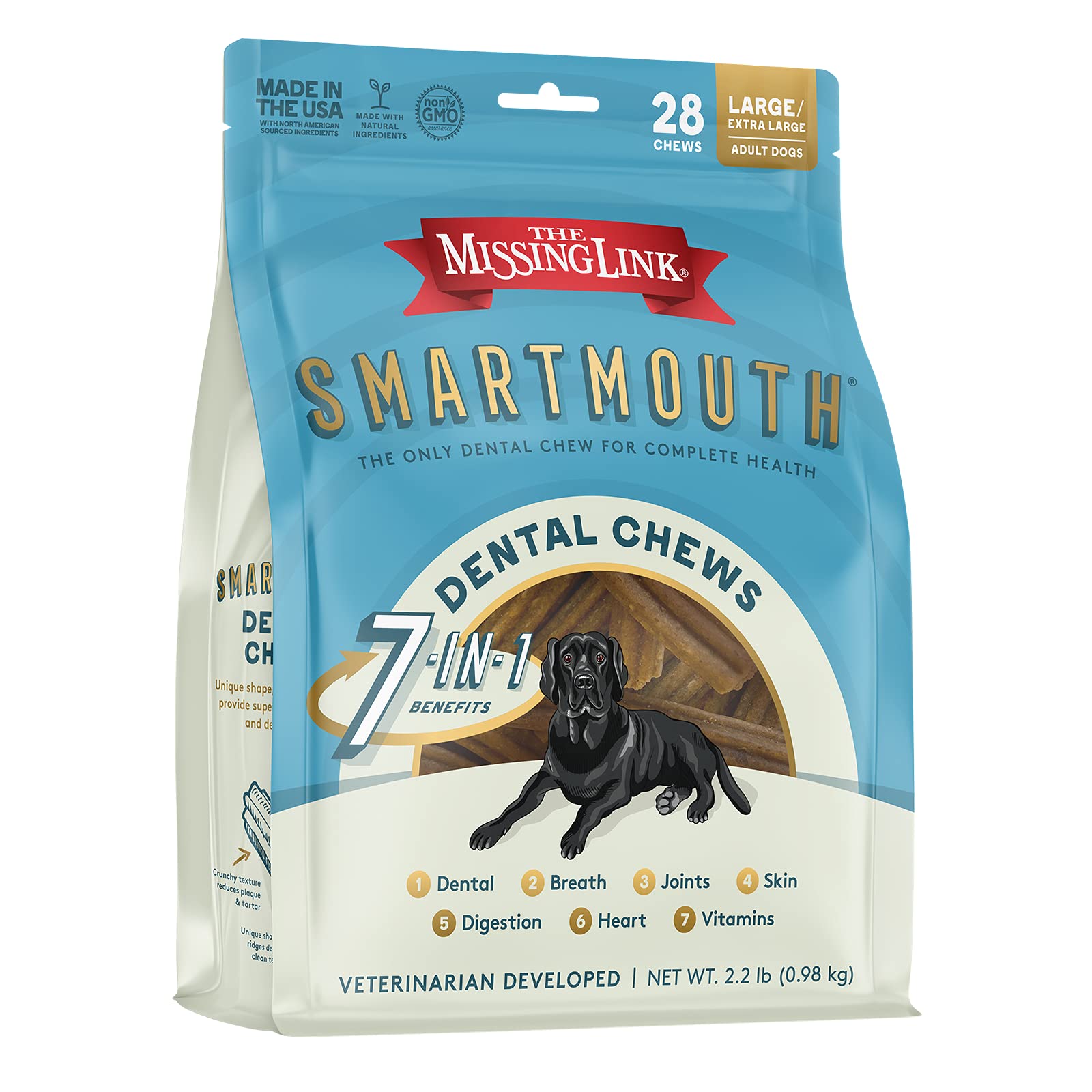 The Missing Link Smartmouth bouchée dentaire pour chien gros favorise une bouche propre.