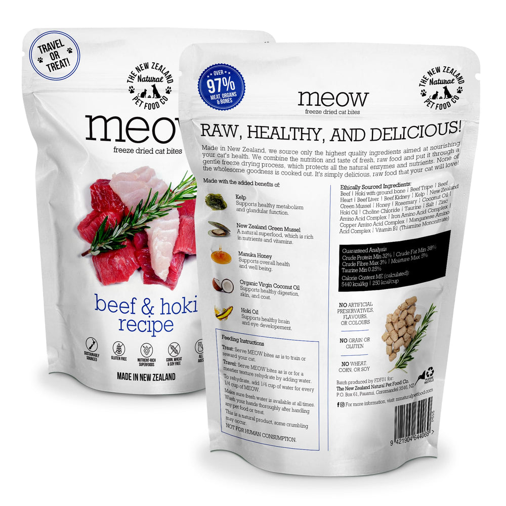 Gros plan sur les ingrédients du Meow Freeze Dried Cat Food