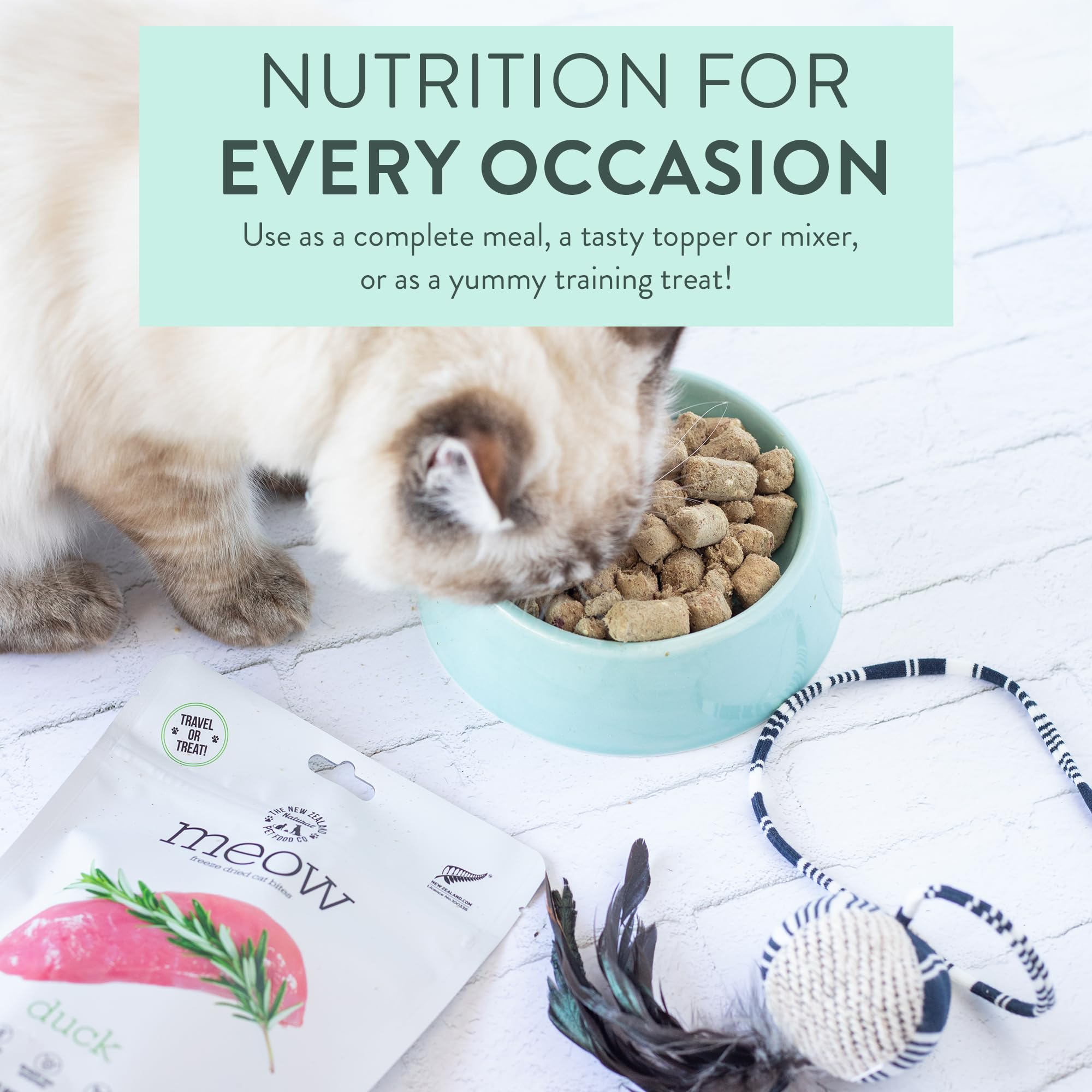 The New Zealand Natural Pet Food Co Meow Duck – topper et mixeur pour varier les repas des chats.