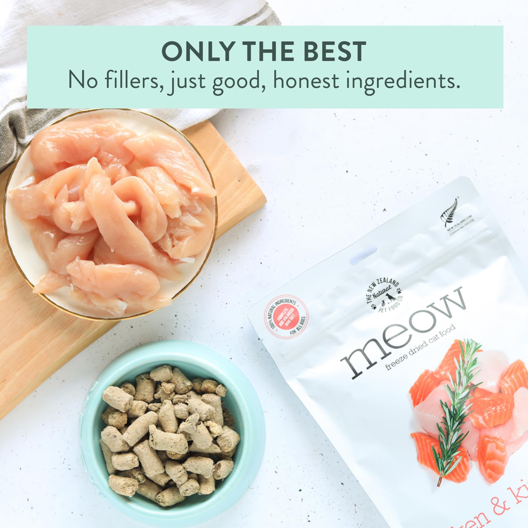 The New Zealand Natural Pet Food Co. Meow Freeze Dried – haute teneur en protéines pour chats actifs.