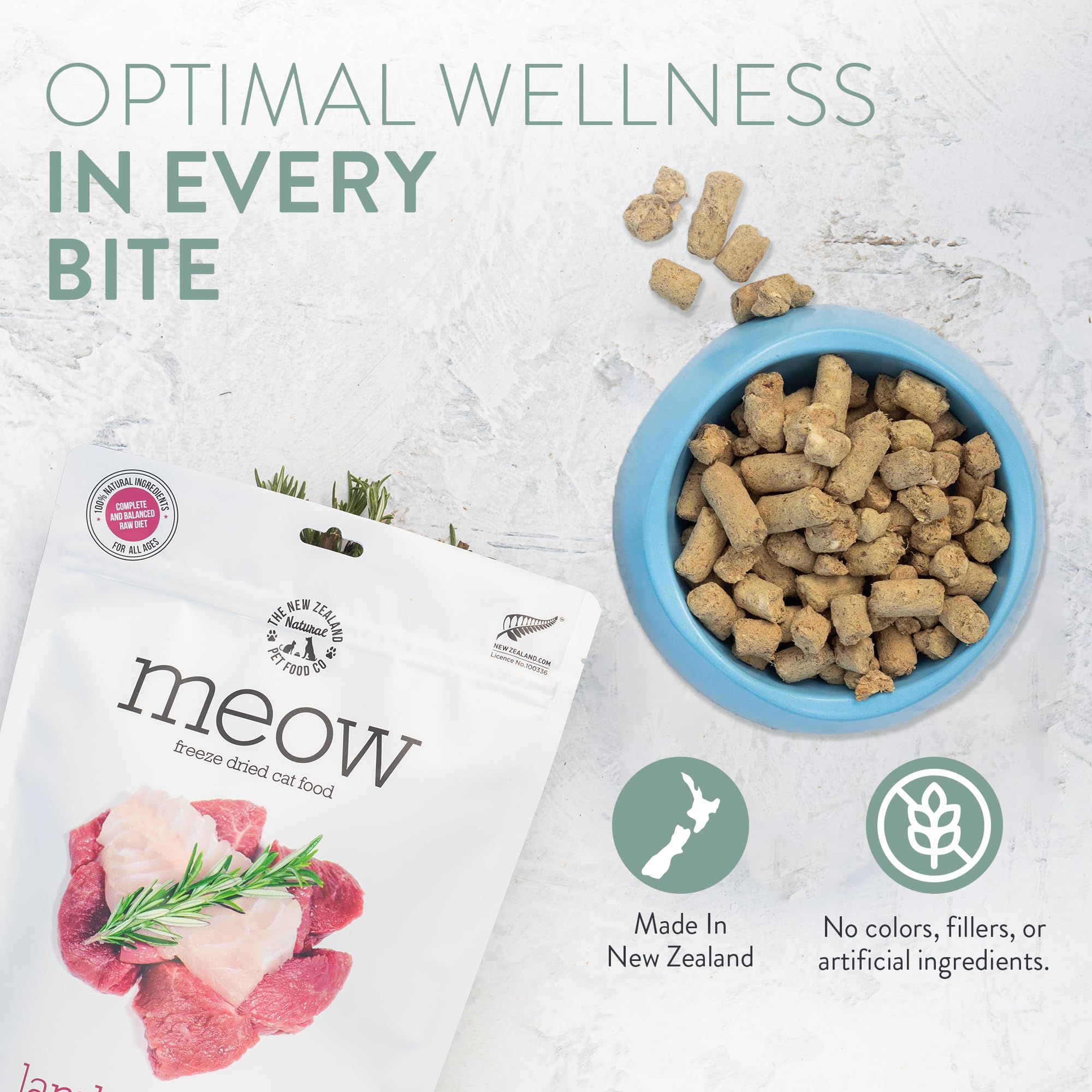The New Zealand Natural Pet Food Co Meow — huile de hoki, mélange riche en acides gras.