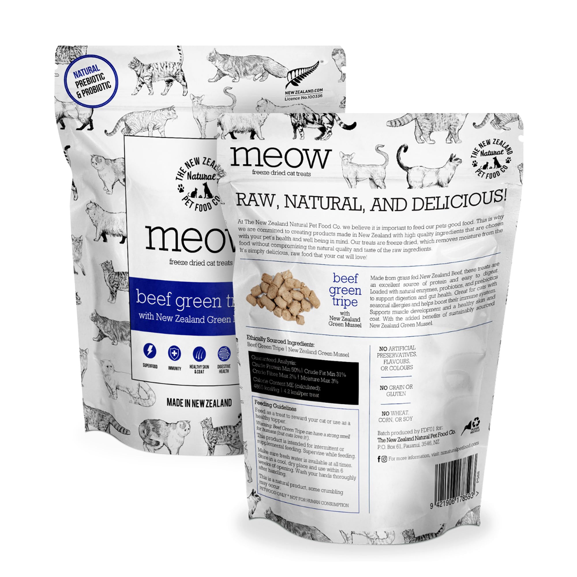 MEOW The New Zealand Natural Pet Food Co : moules vertes NZ, source naturelle de protéines.