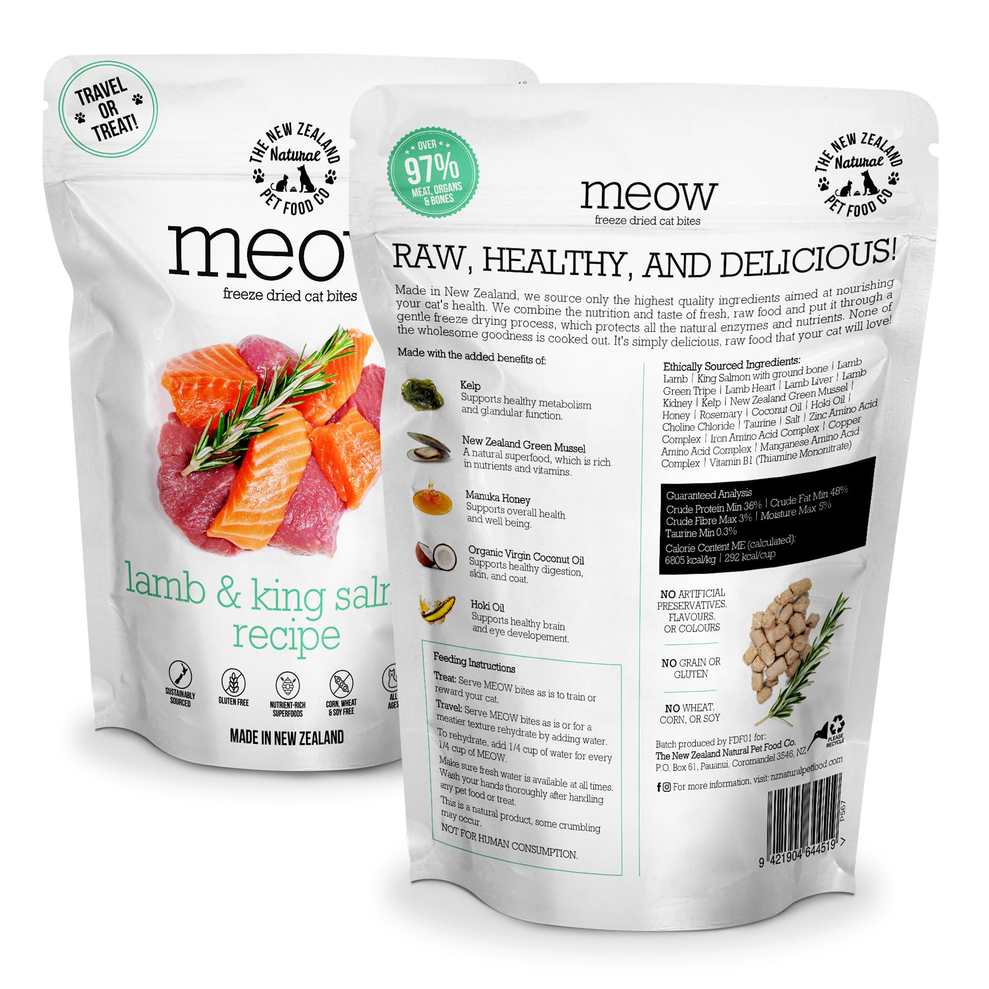 The New Zealand Natural Pet Food Co Meow - plat complet riche en proteines pour chat actif.