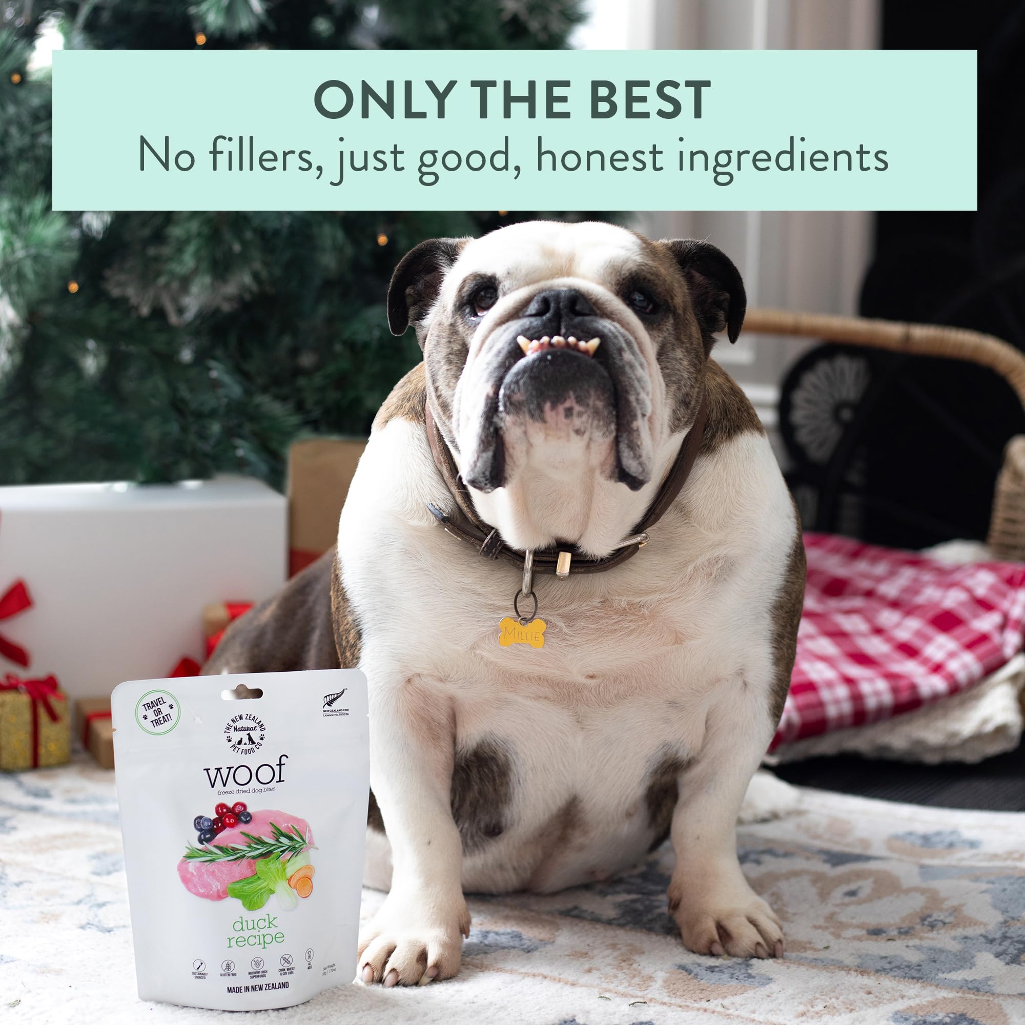 The New Zealand Natural Pet Food Co. Woof Freeze Dried Duck — compatible tous les stades de vie.