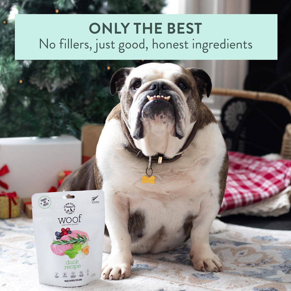 The New Zealand Natural Pet Food Co. Woof Freeze Dried Duck — compatible tous les stades de vie.