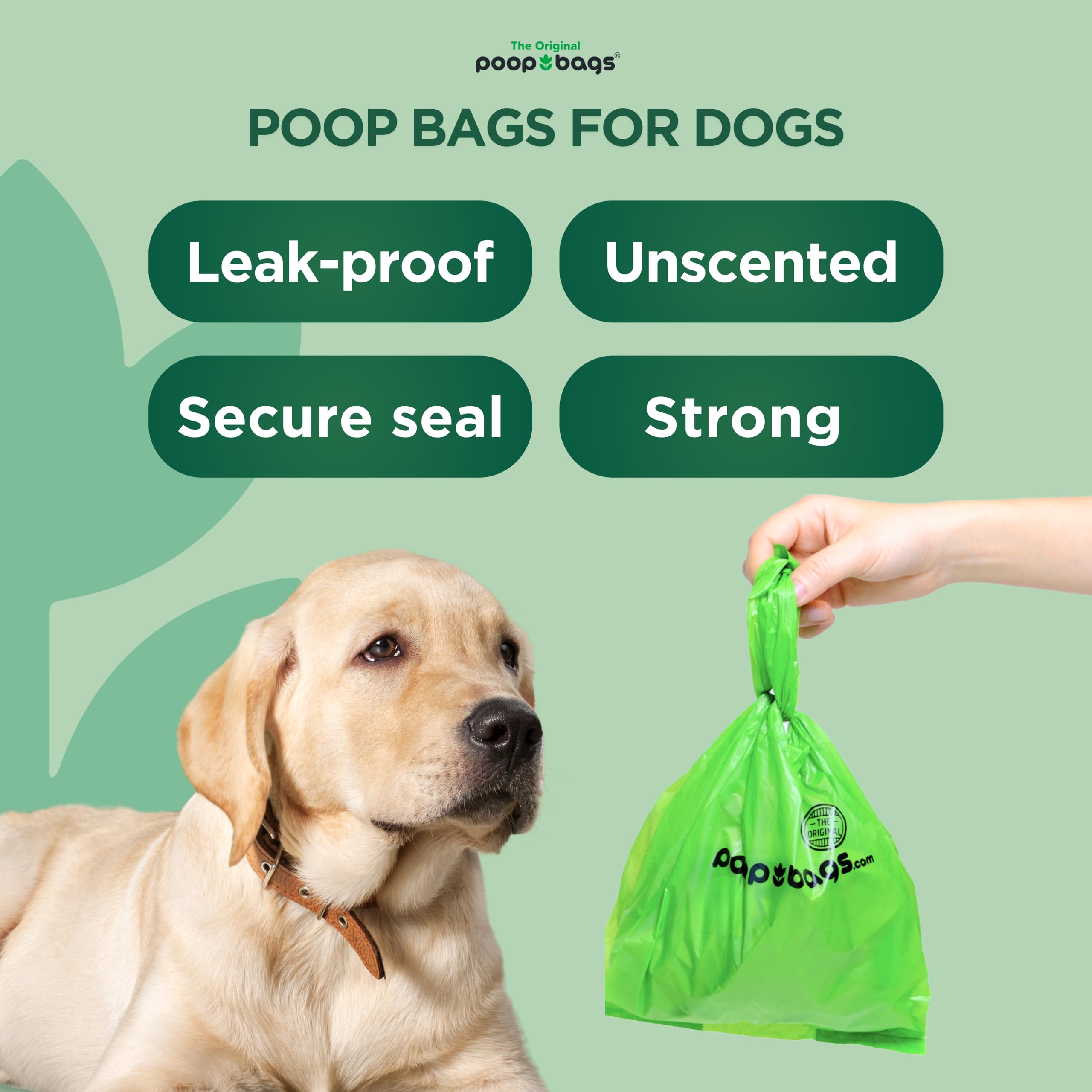 The Original Poop Bags dimensions généreuses pour ramasser facilement.