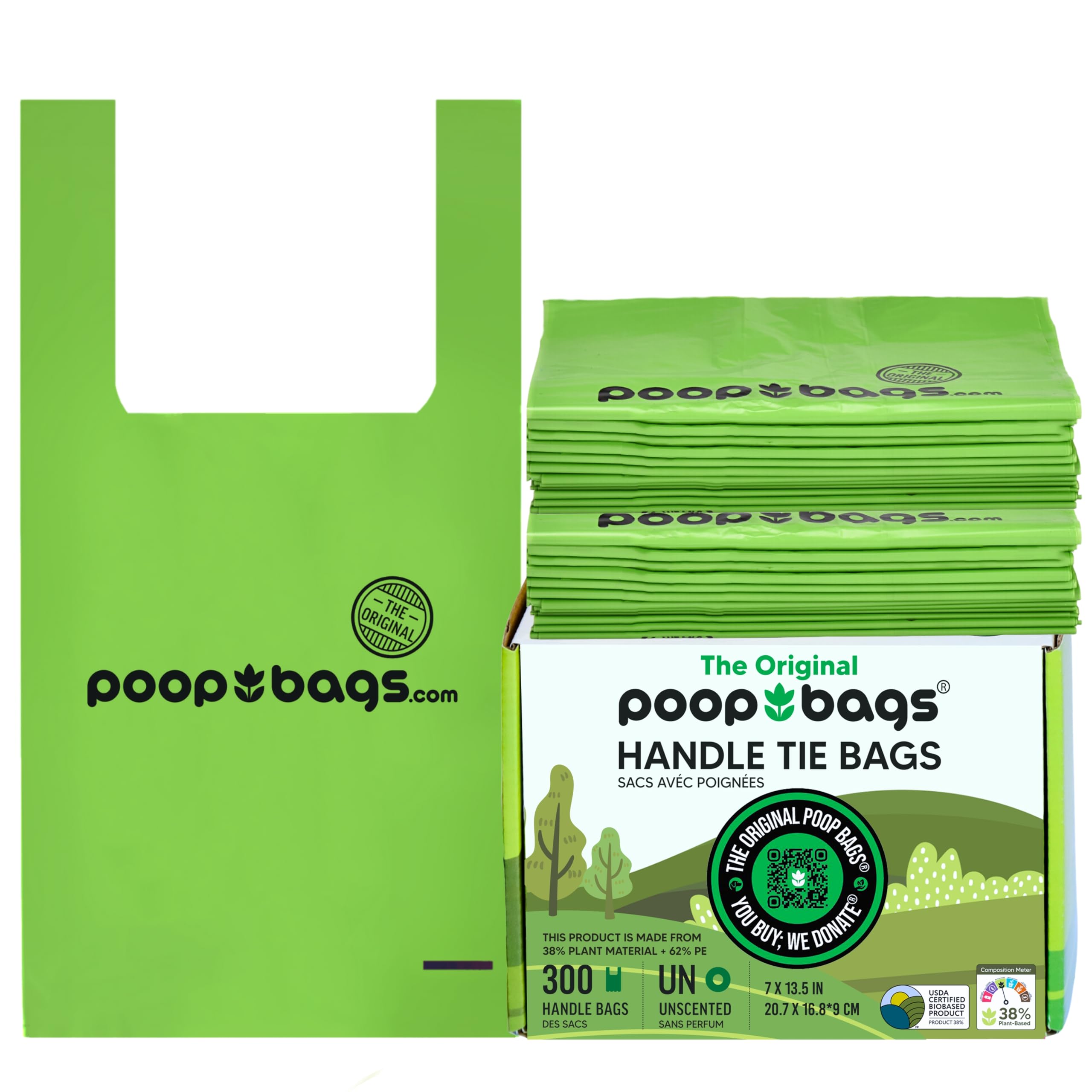 The Original Poop Bags avec poignée pour un ramassage rapide et propre.