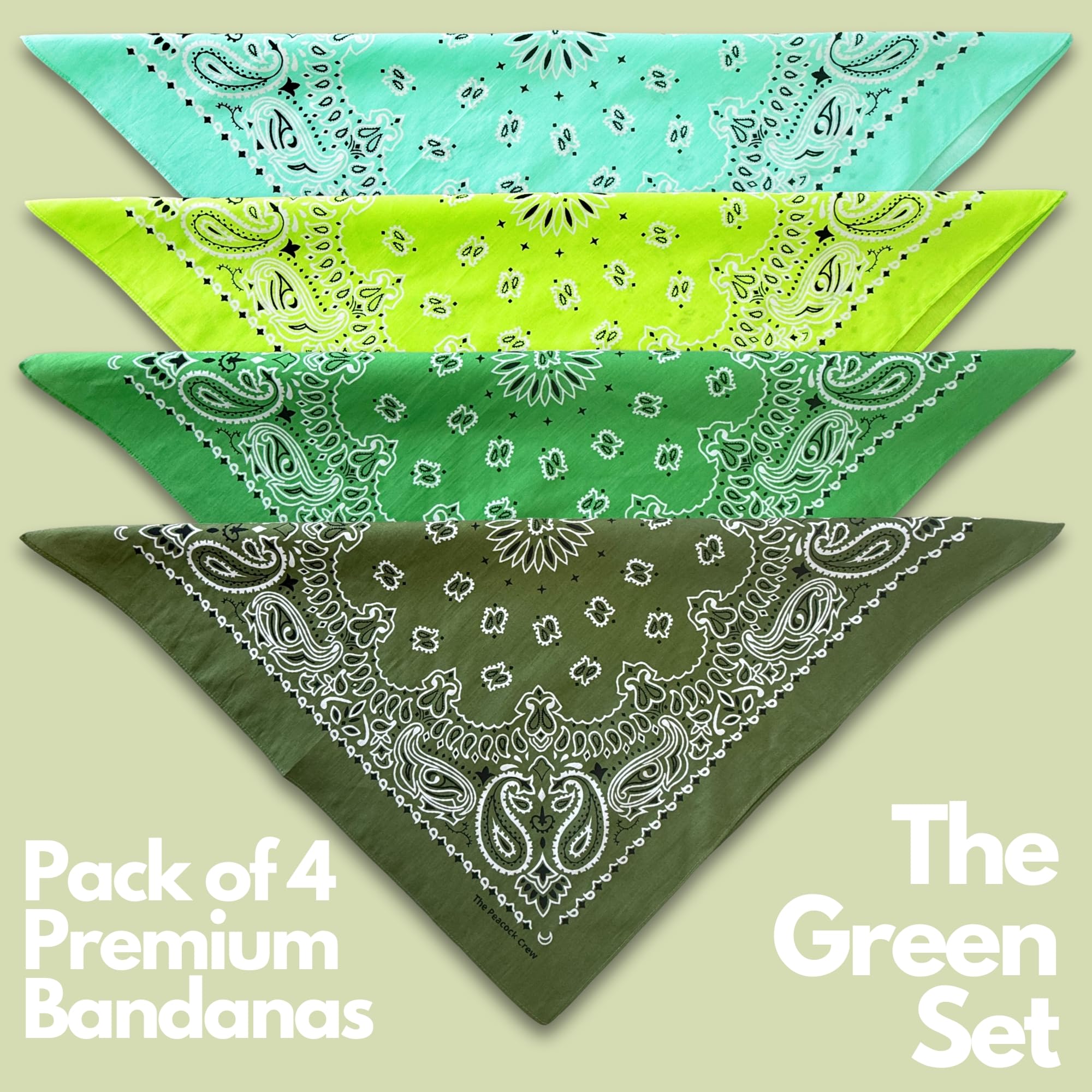 The Peacock Crew-bandana-vert-mint: foulard pratique pour cheveux et tenues décontractées.