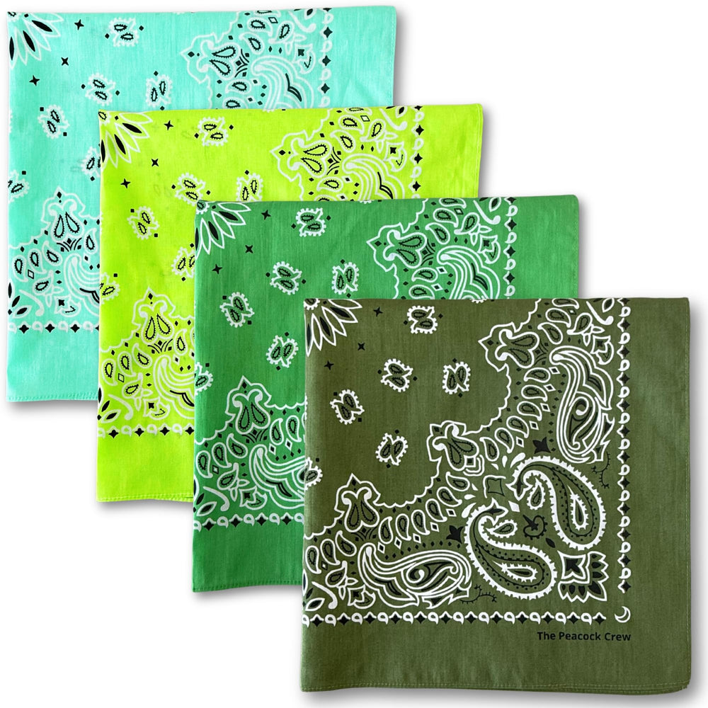 The Peacock Crew pack-bandanas-verts-premium-coton: polyvalents et confortables à porter au quotidien.