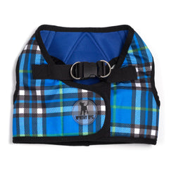 The Worthy Dog harnais step-in bleu plaid, facile à enfiler pour chien moyen