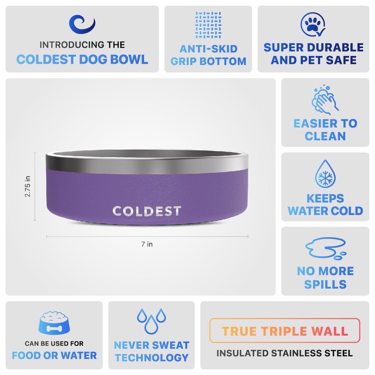 The Coldest Water 42 oz, capacité généreuse pour chiens et chats.