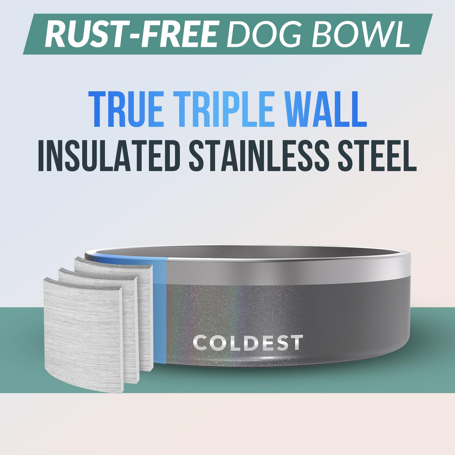 Bol Coldest Water avec isolation triple couche pour eau fraîche plus longtemps.